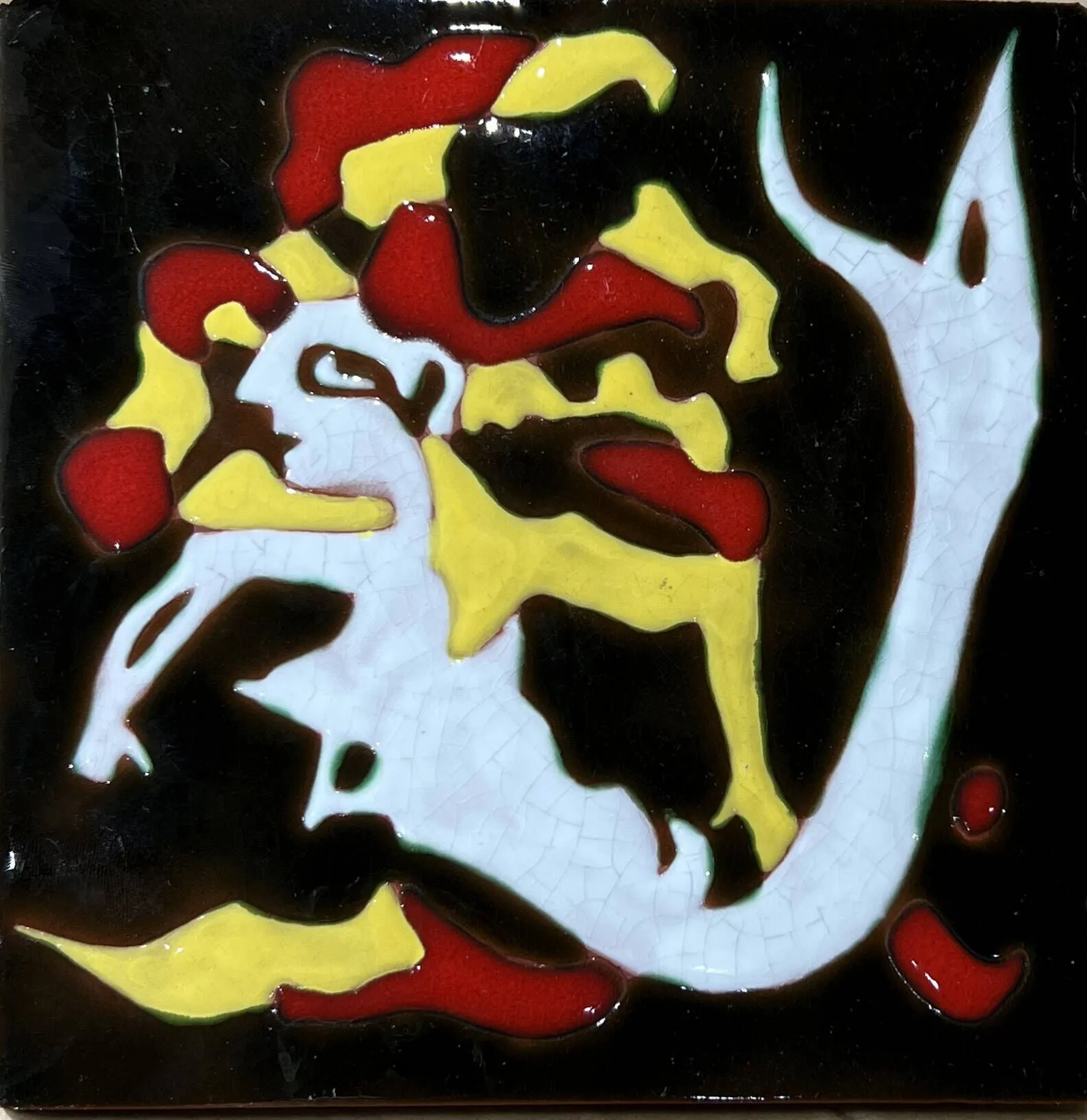 Jean LURCAT(1892-1966) & SANT VICENS La sirène Carreau en céramique, au dos : Dessin J. LURCAT SANT VICENS R.V accident à un angle, légères traces de griffe 20 x 20 cm
