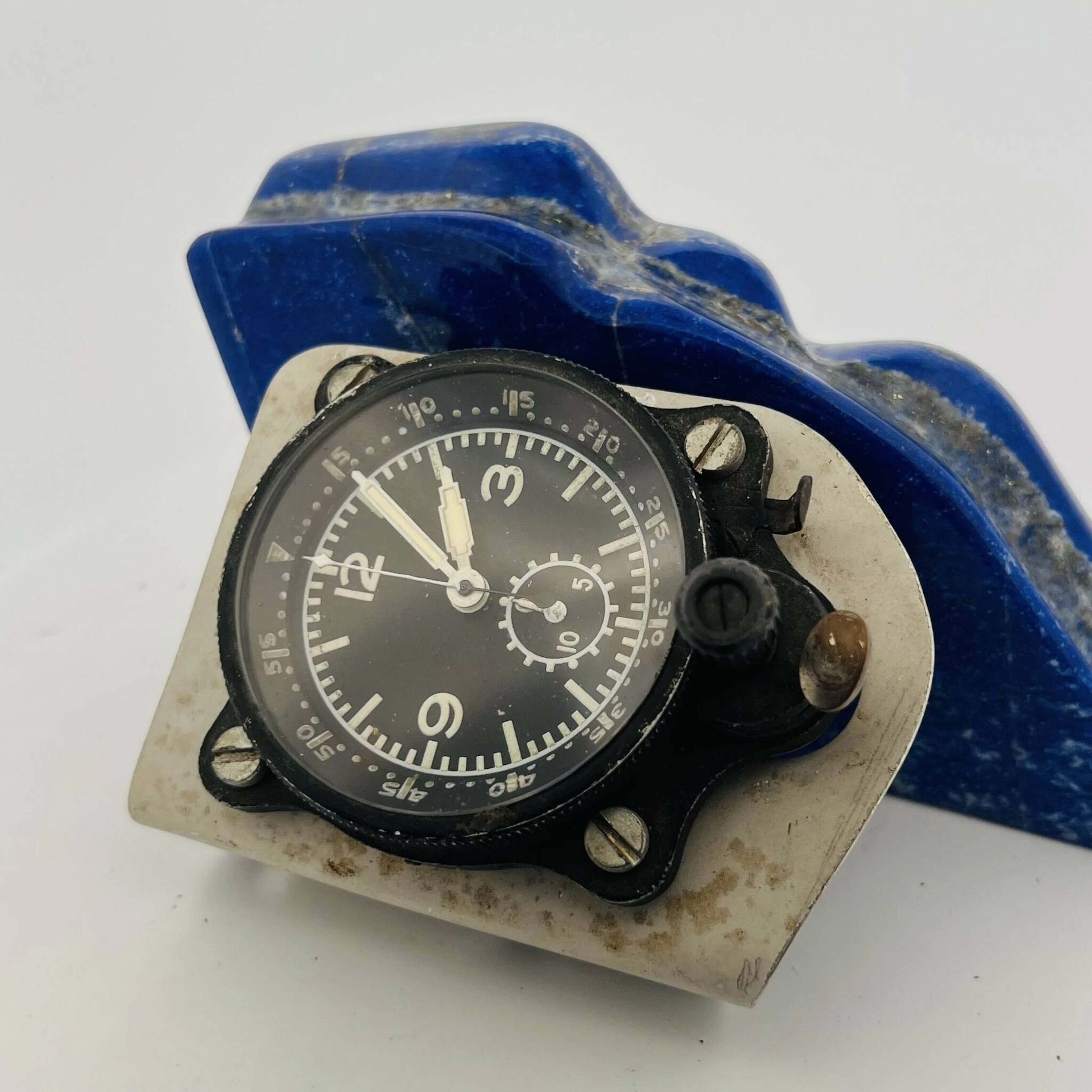 Blackened steel dashboard chronograph, black dial, minute co - Lot 149