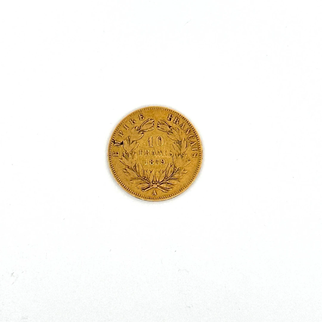 1859 Napoleon III 10-franc gold coin, bareheaded. - Lot 174