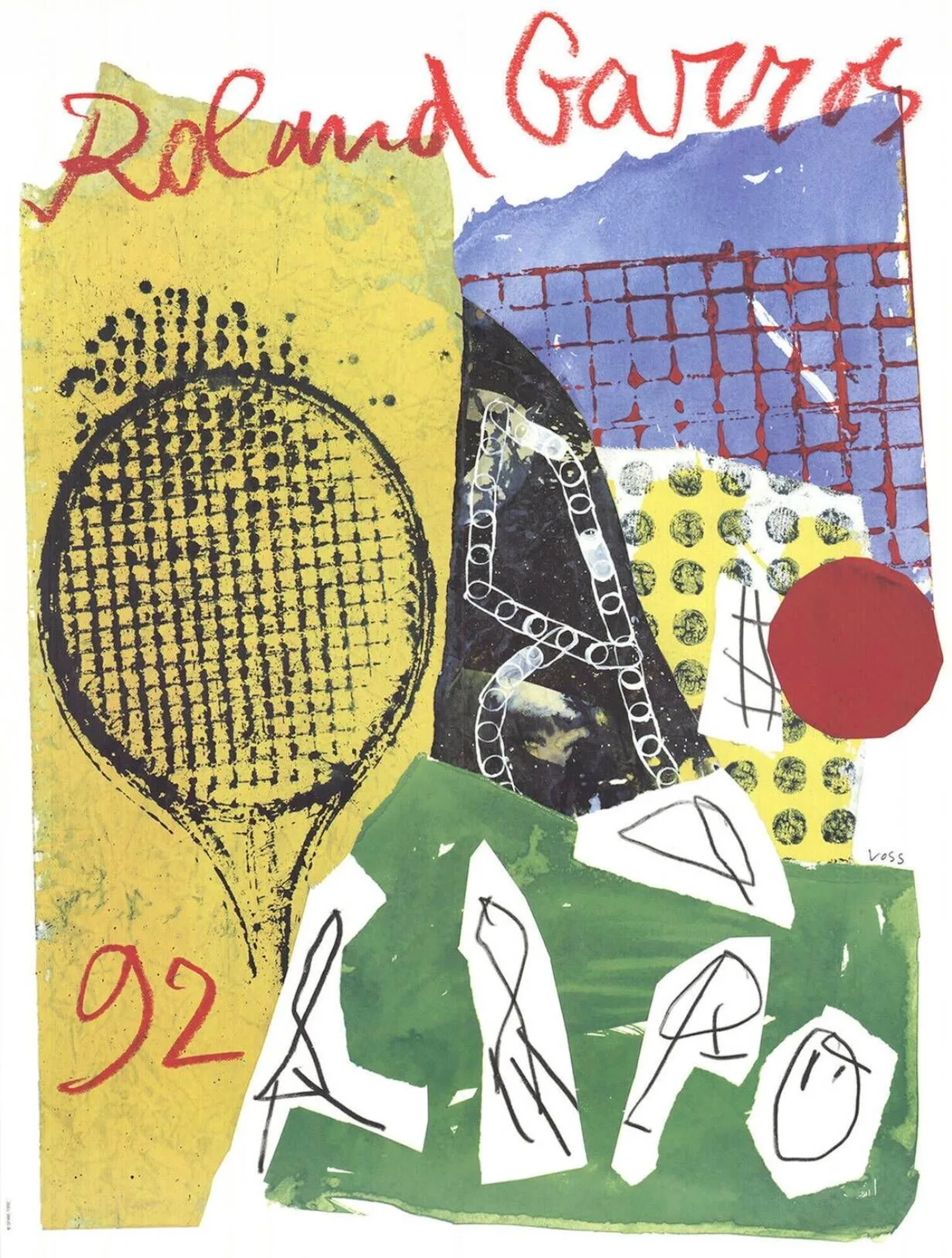 Jan Voss Affiche originale, "Roland Garros 1992", 75 x 57 cm