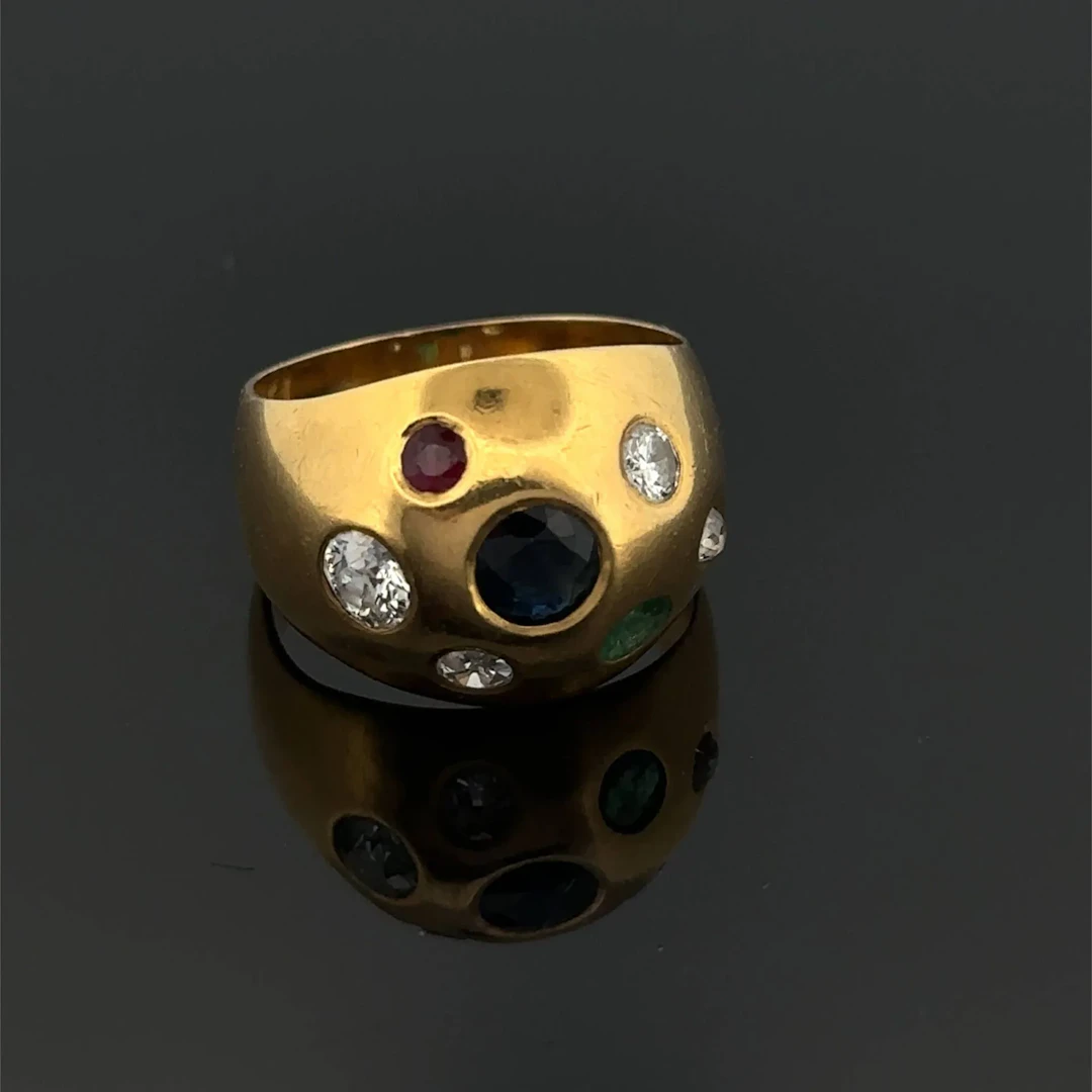 Yellow gold (750) band ring set with four old-cut diamonds—i - Lot 273