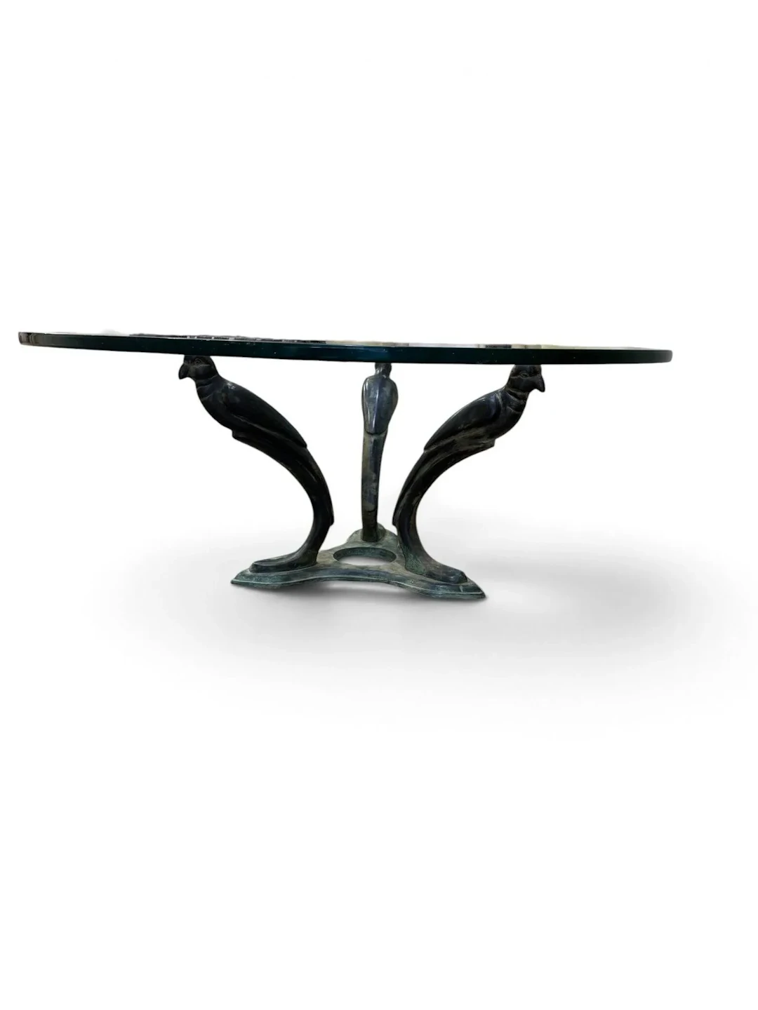 Coffee table with a bronze base decorated with three birds; - Lot 354