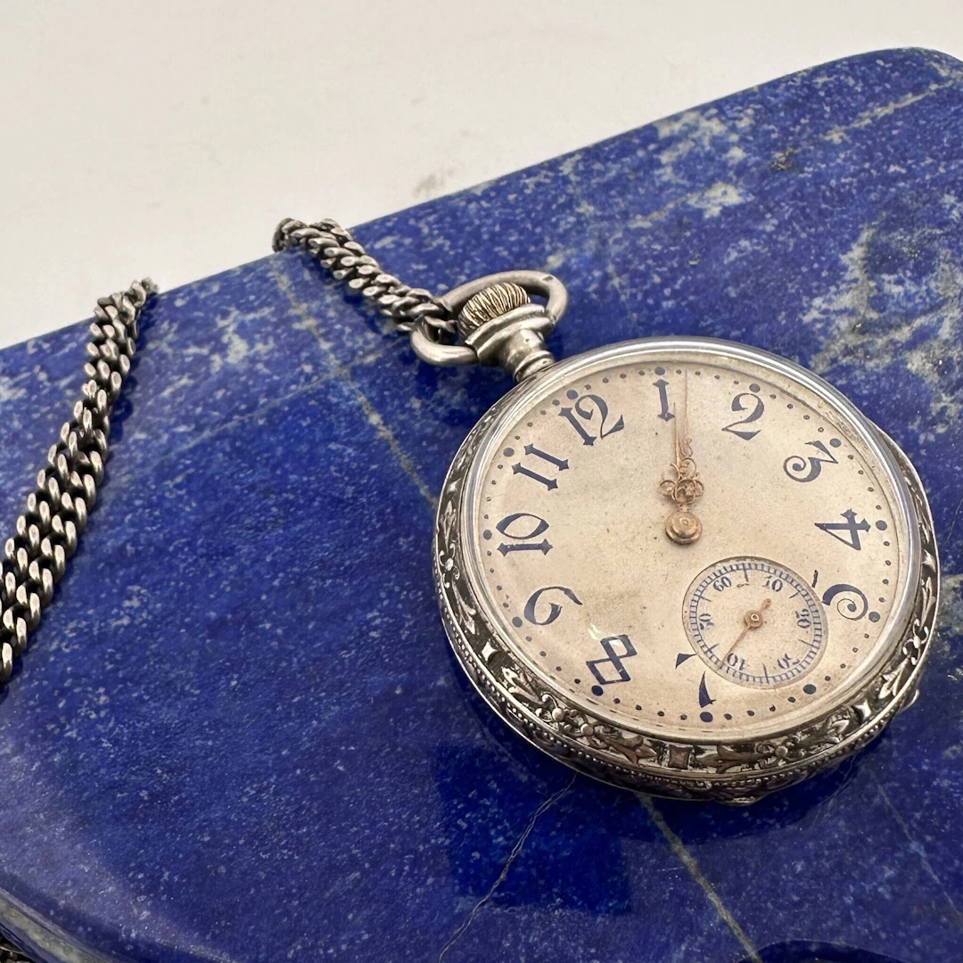Silver (800 min.) pocket watch with a metal dial, Arabic num - Lot 26
