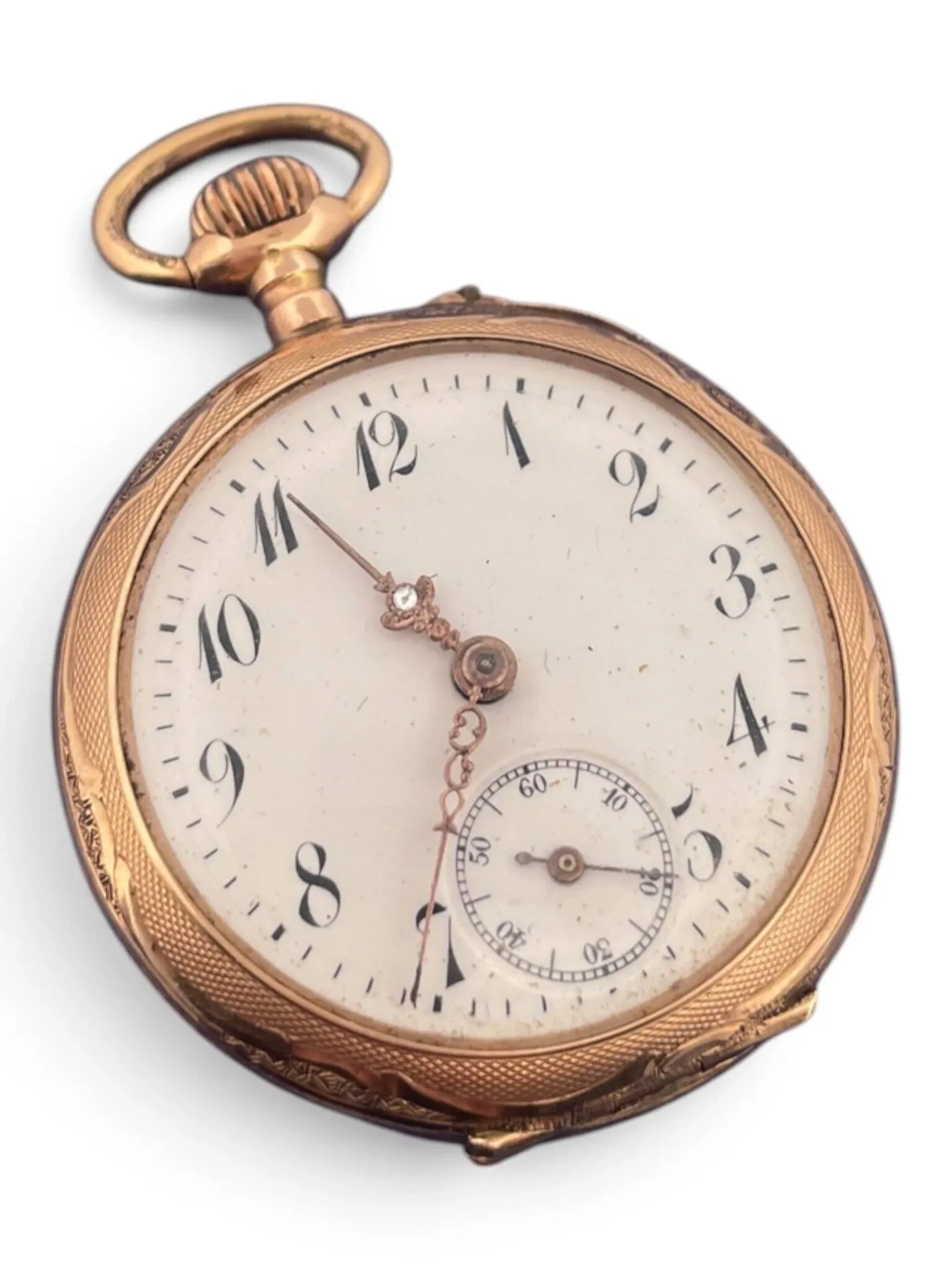 Yellow gold (585) pocket watch with a circular white enamel - Lot 336