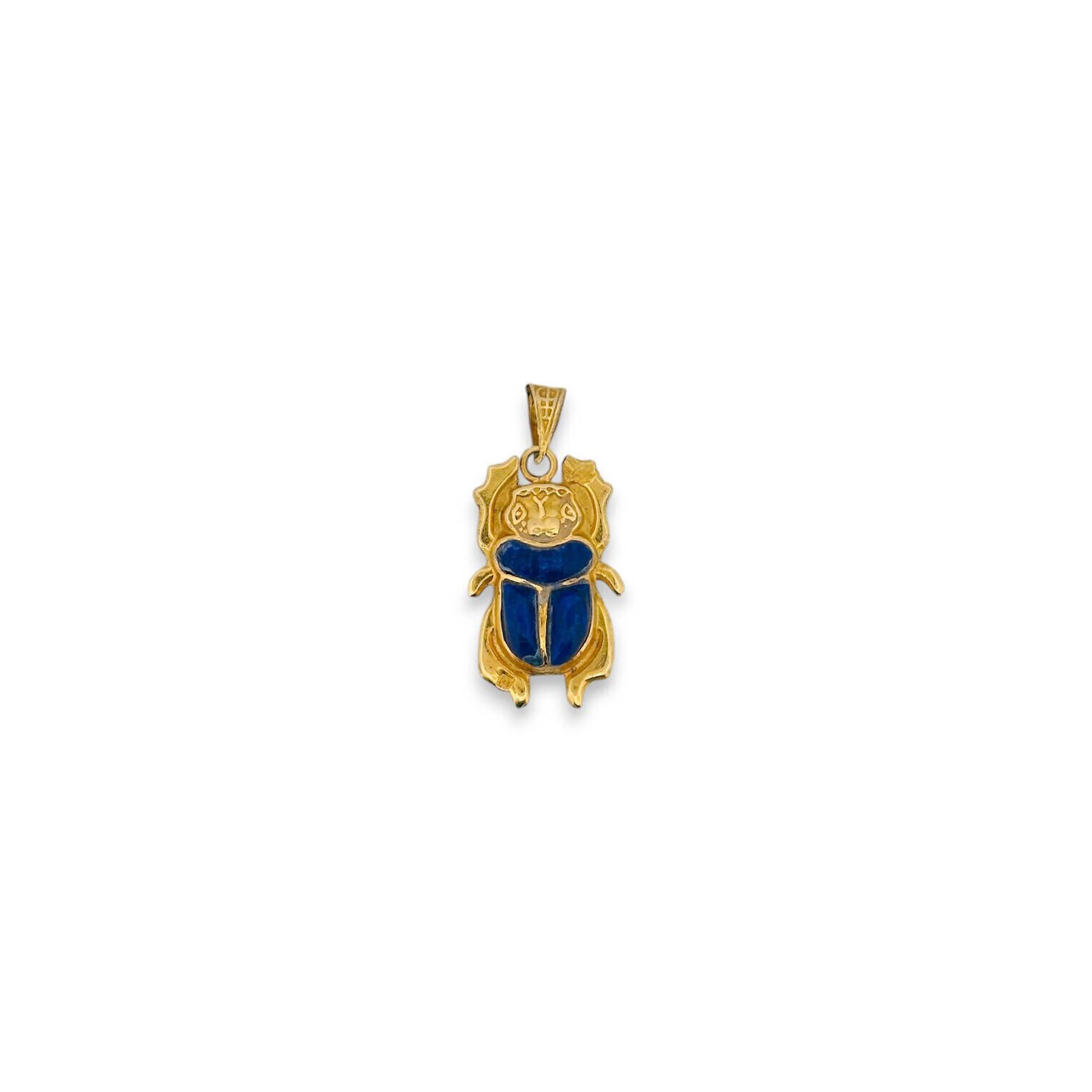 14K yellow gold (585) scarab pendant set with imitation turq - Lot 339