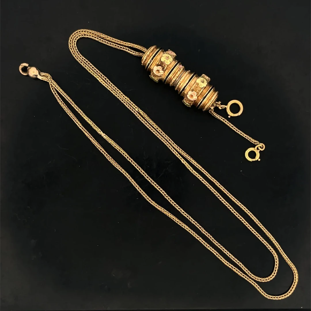 Yellow and rose gold (750) chain necklace with palm-leaf lin - Lot 280