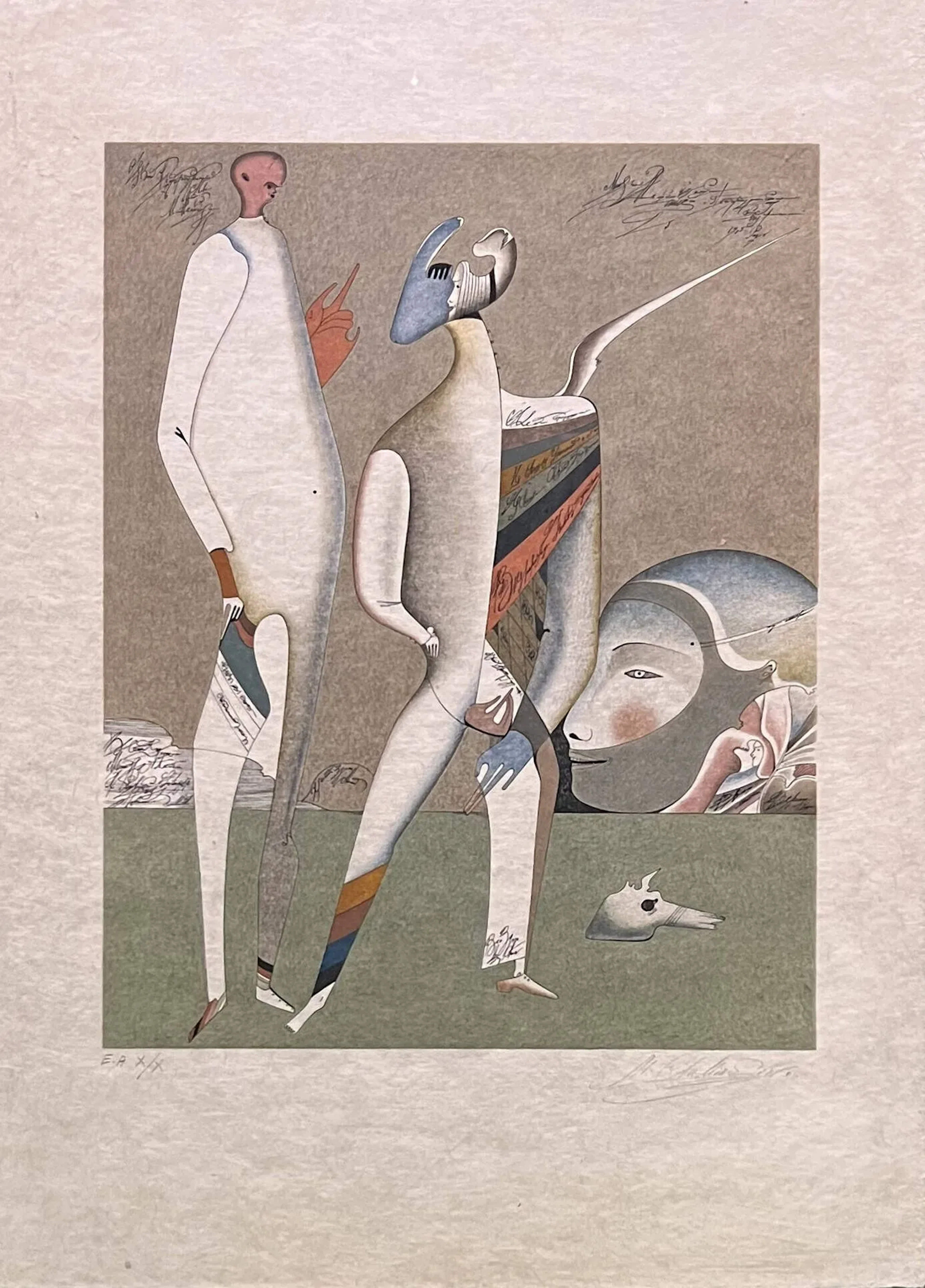 CHEMIAKIN Mikhail (né en 1943) Personnage fantastique IV, 1975 Lithographie en couleurs sur papier Japon nacré, signée en bas à droite 66 x 48 cm