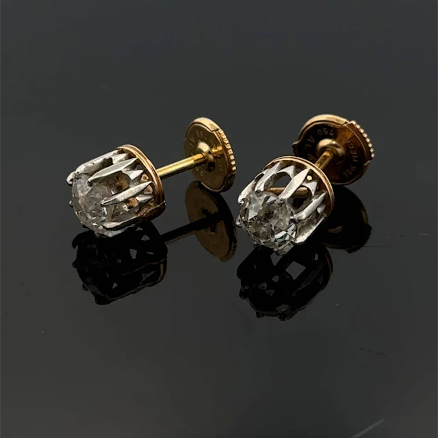 Pair of stud earrings in yellow gold (750) and platinum (min - Lot 314