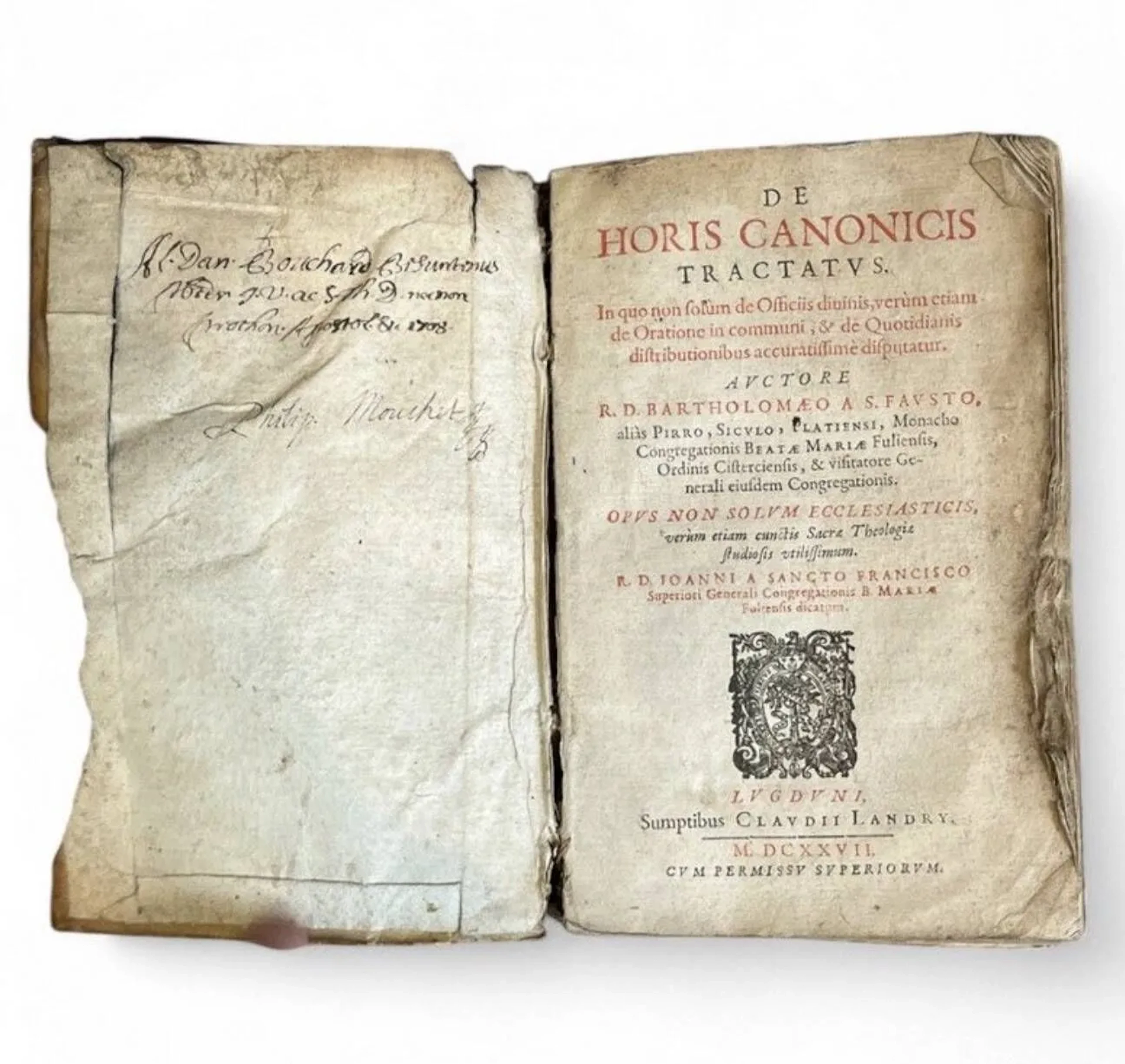 HORIS CANONICIS TRACTATUS 1627, very damaged vellum binding - Lot 459