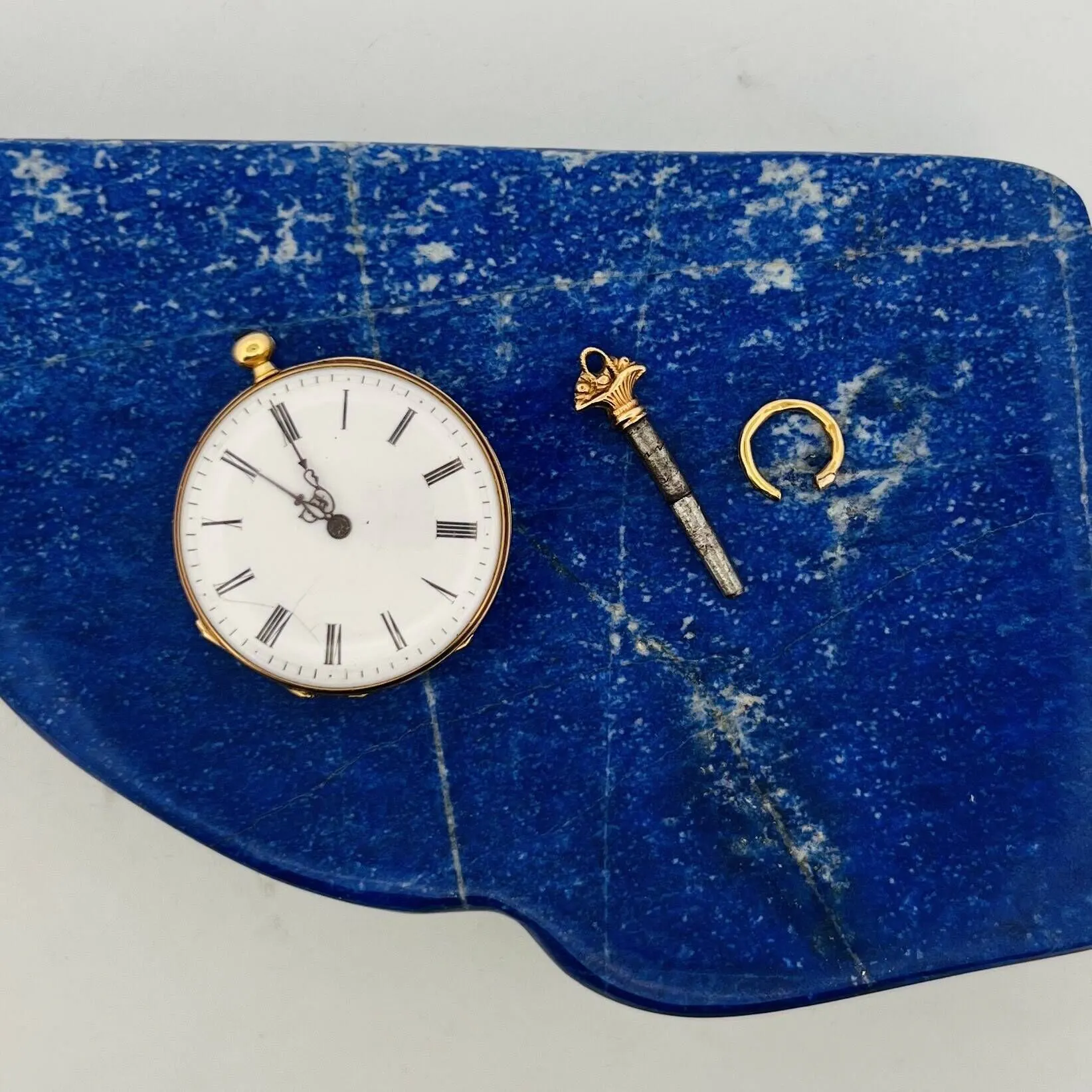 Yellow gold (750) pocket watch with a white enamel dial, Rom - Lot 2