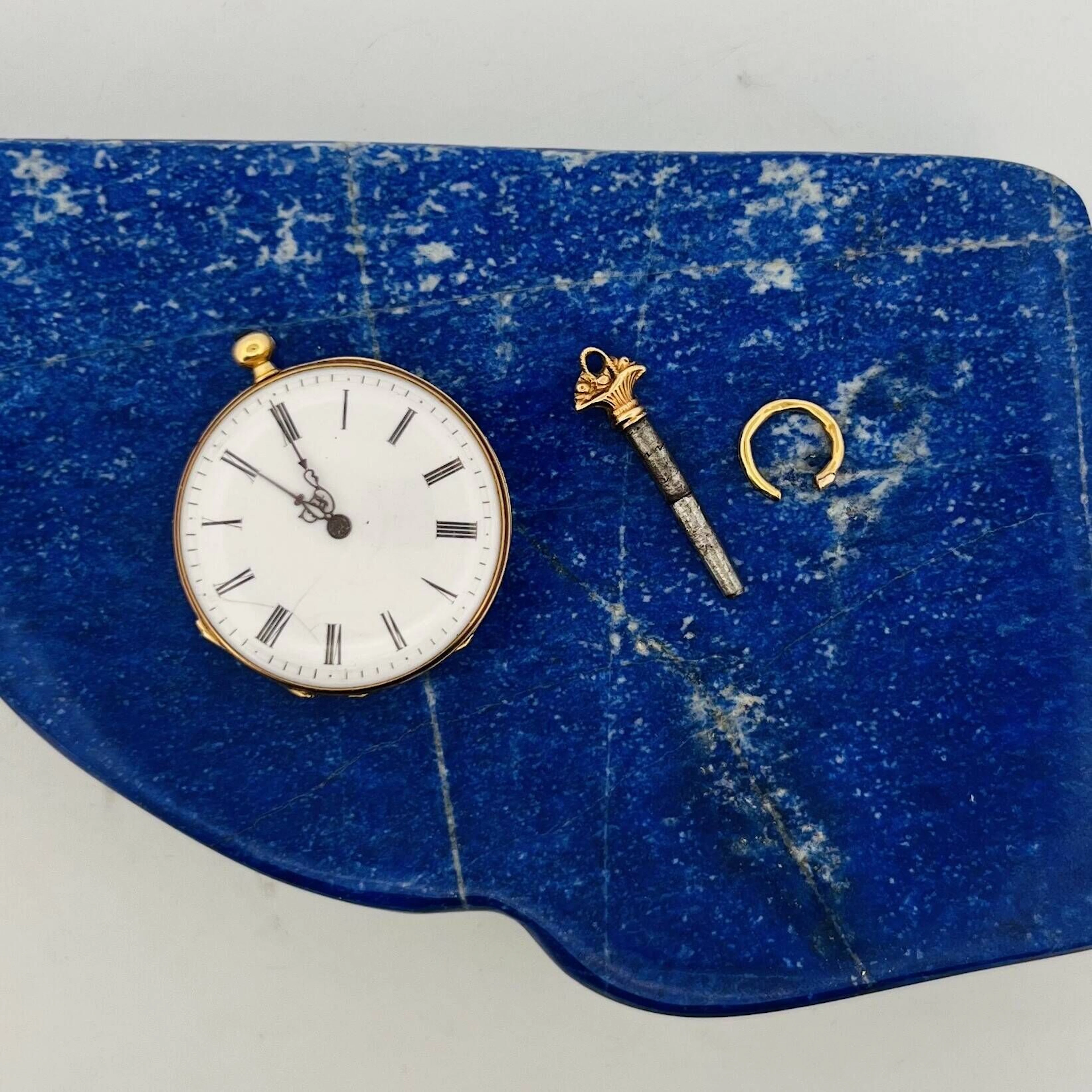 Yellow gold (750) pocket watch with a white enamel dial, Rom - Lot 2
