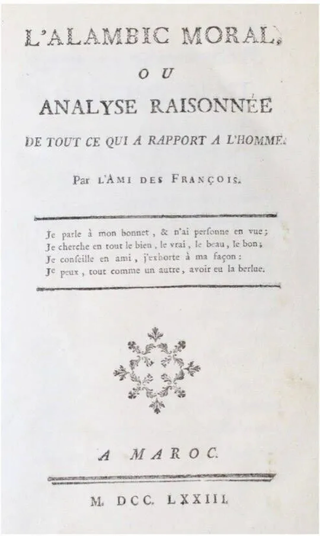 ROUILLE D'ORFEUIL (Augustin). L'Alambic moral, ou Analyse ra - Lot 477