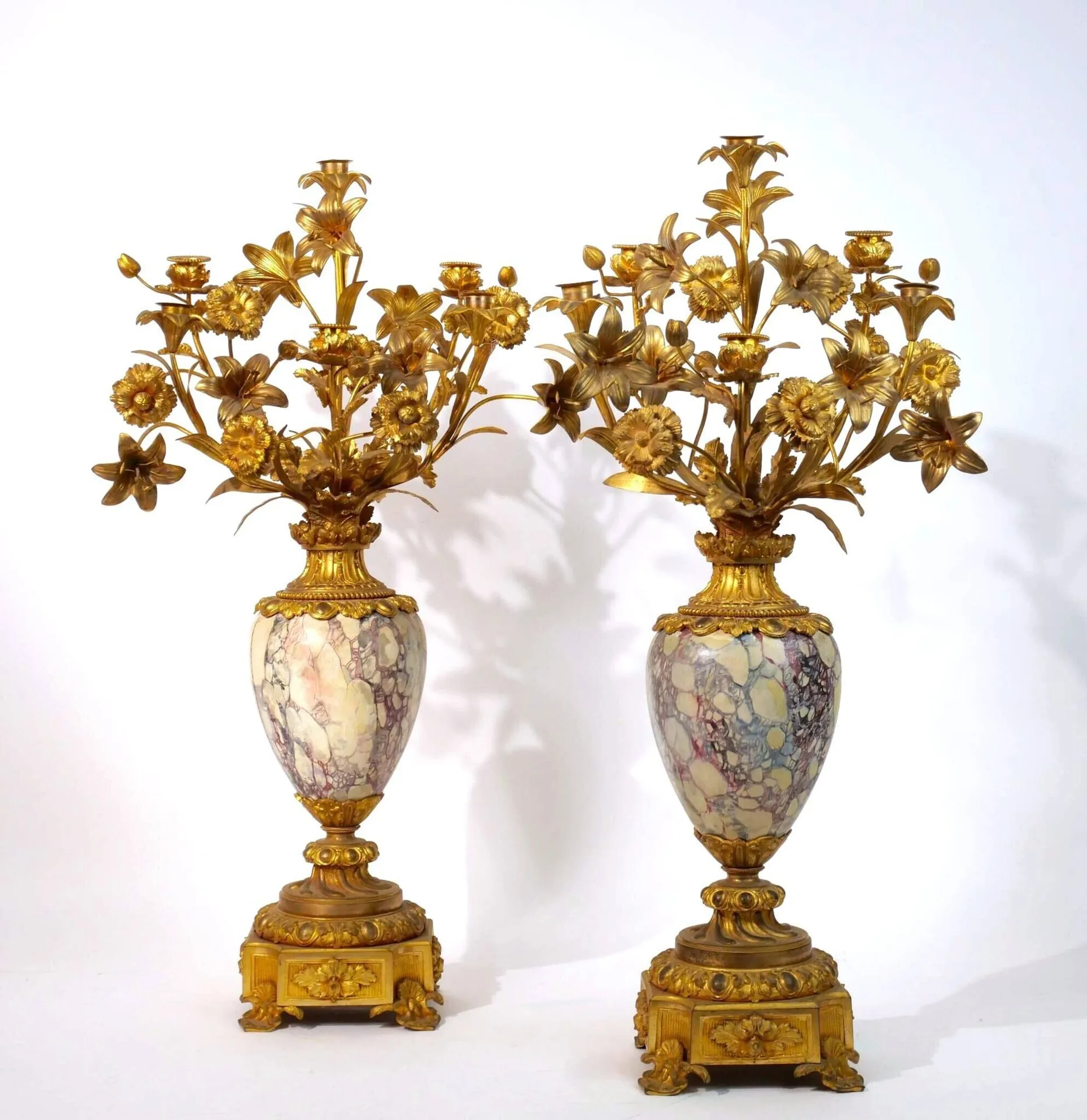 Pair of gilded bronze and trompe l'oeil painted wood candles - Lot 154
