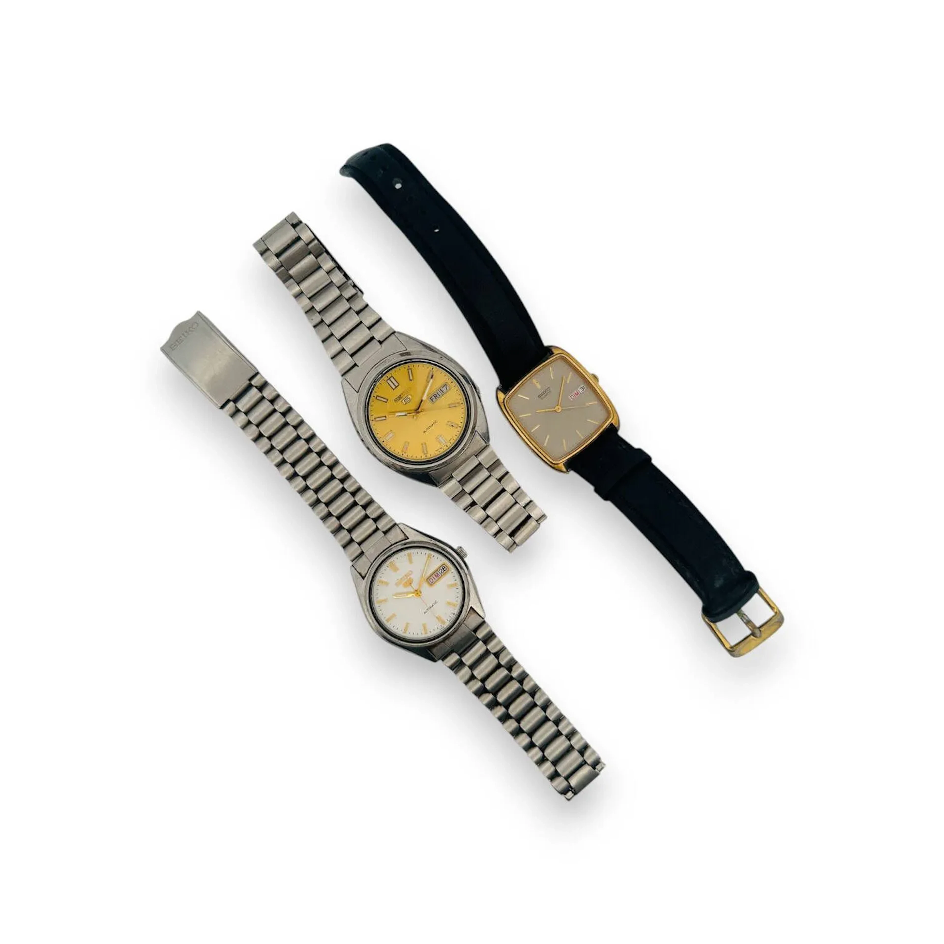 SEIKO Lot de trois montres bracelets pour homme. Vendues en l'état.