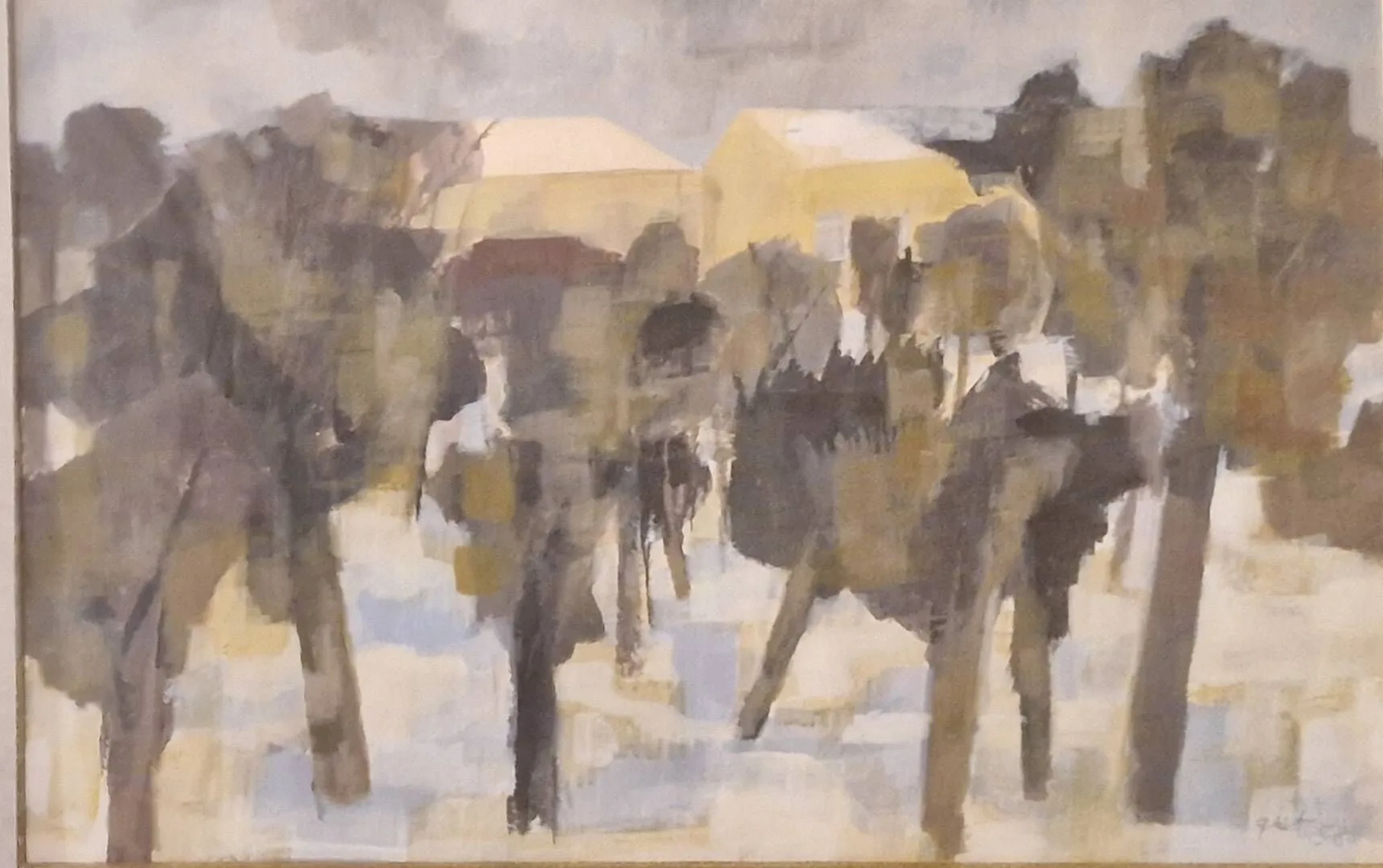 GUT Jean-Jacques (1924-2002) L'hiver, 1958 Gouache sur papier, signé et daté en bas à droite, titré au dos sur le montage 32 x 49 cm à vue