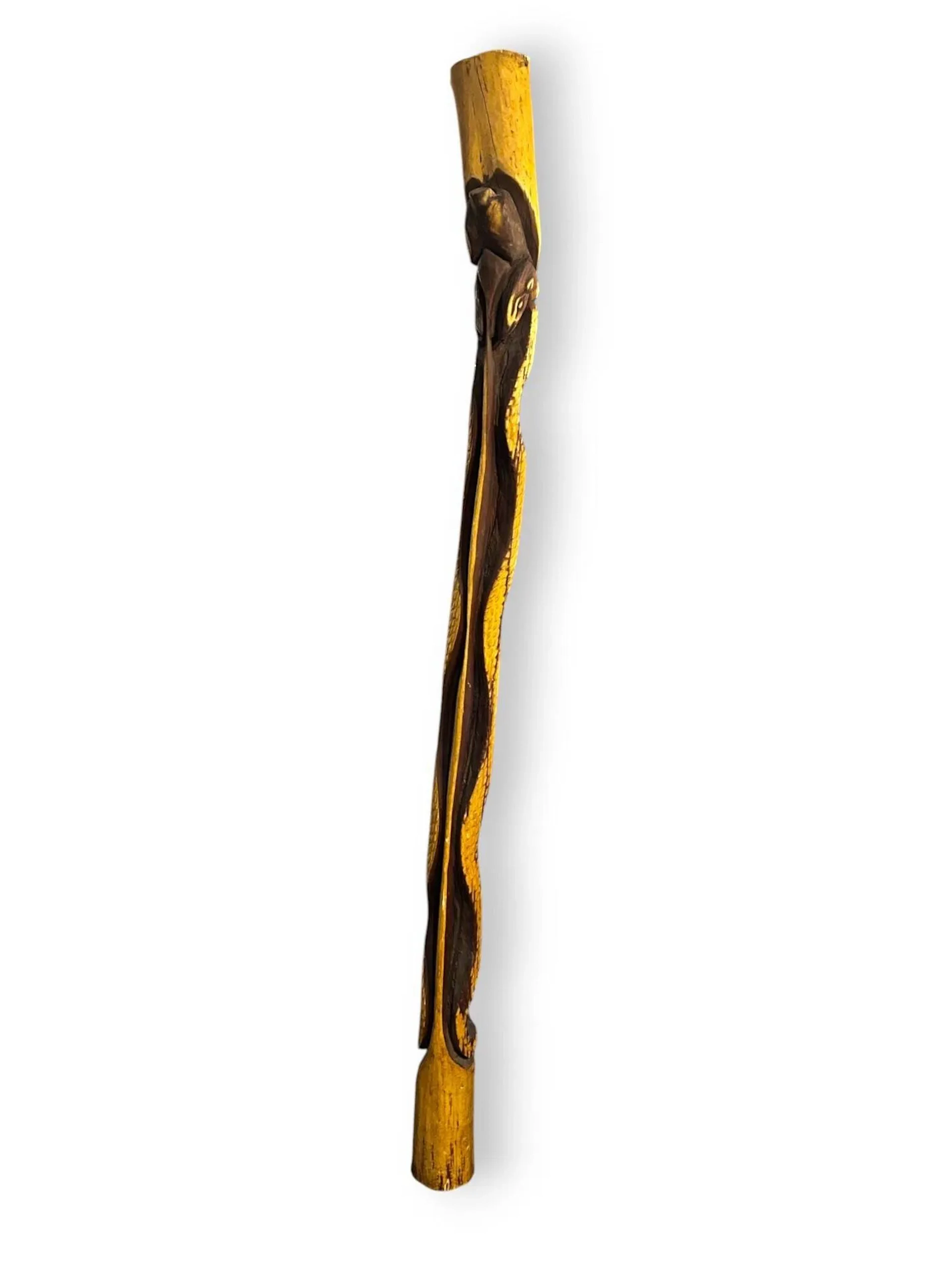 KANAK, Nouvelle-Calédonie, Poteau de case Kanak en bois, sculpté à décor de serpent, Monté sur socle, H. 249 cm