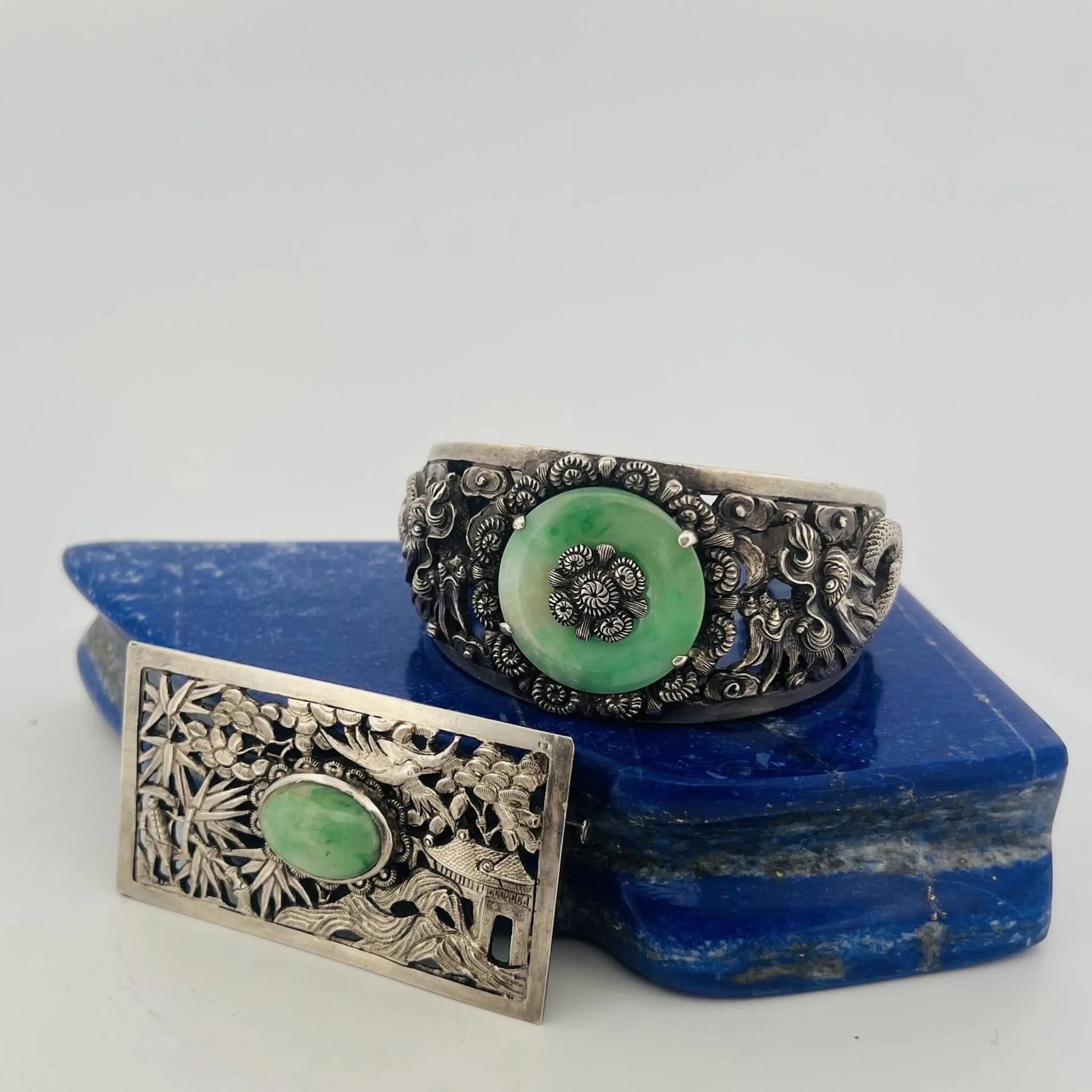 Silver set (min. 800) consisting of: an open bangle and a re - Lot 65