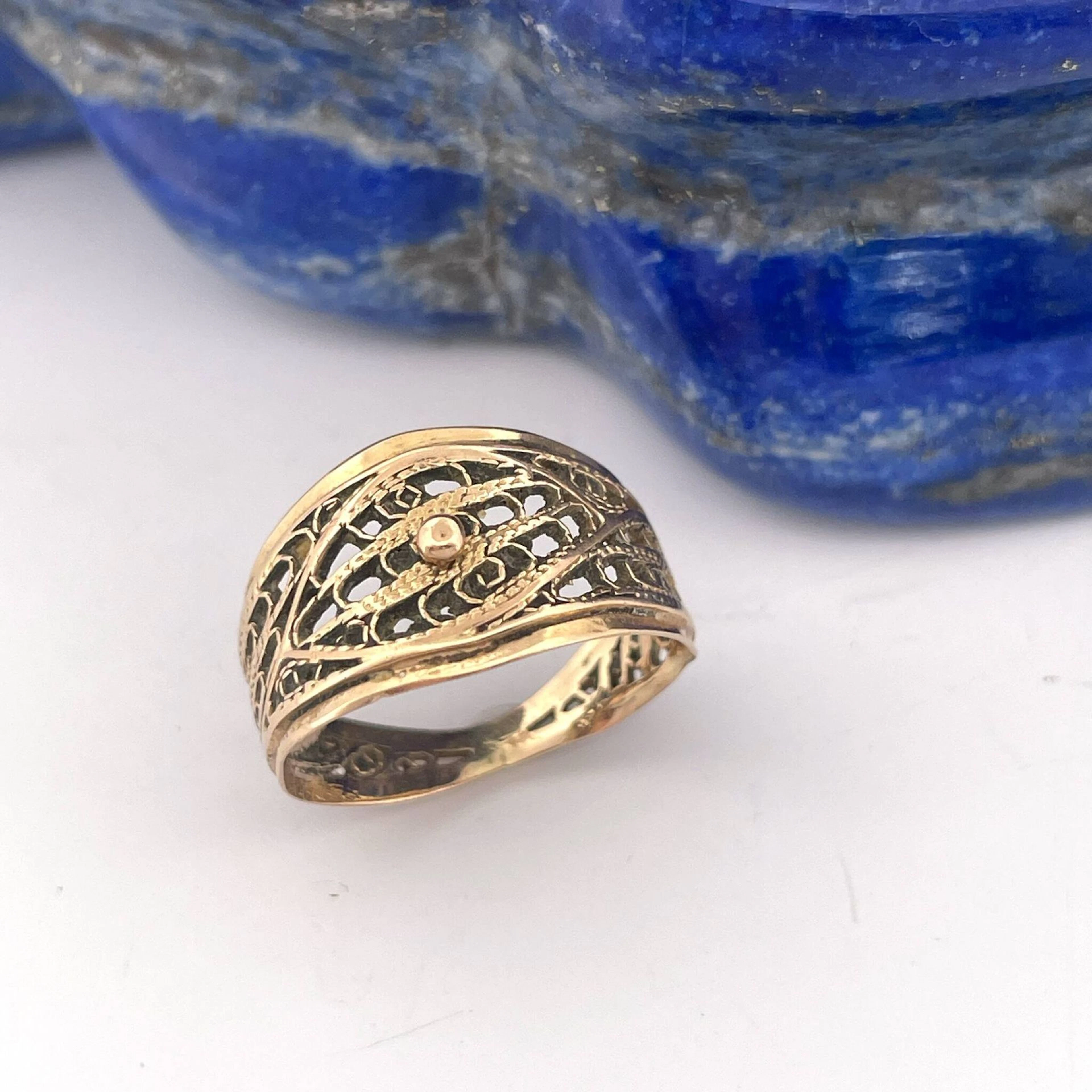 Filigree ring in rose gold (750). Damaged and misshapen. - Lot 106