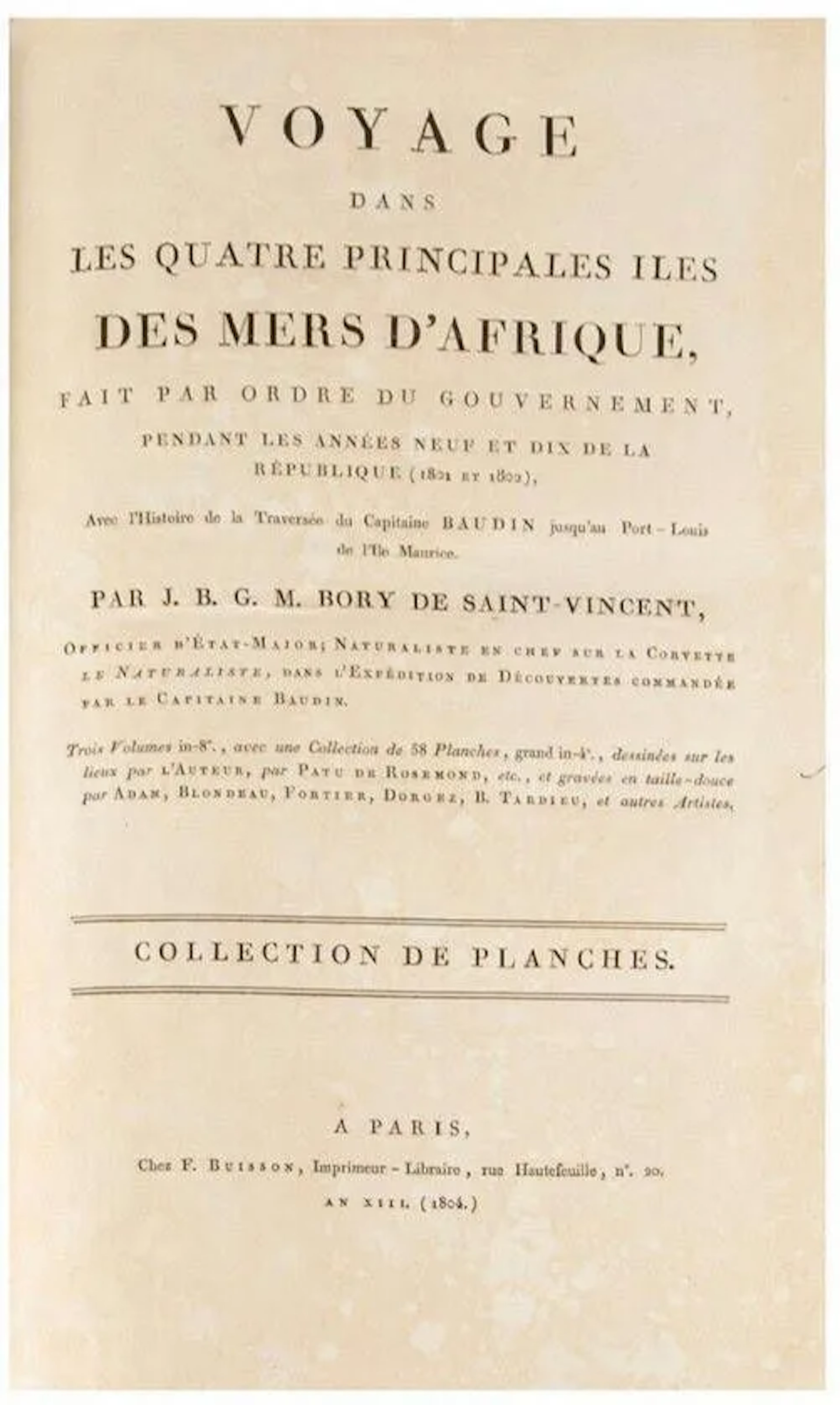 BORY DE SAINT-VINCENT (Jean-Baptiste). Voyage dans les quatr - Lot 243