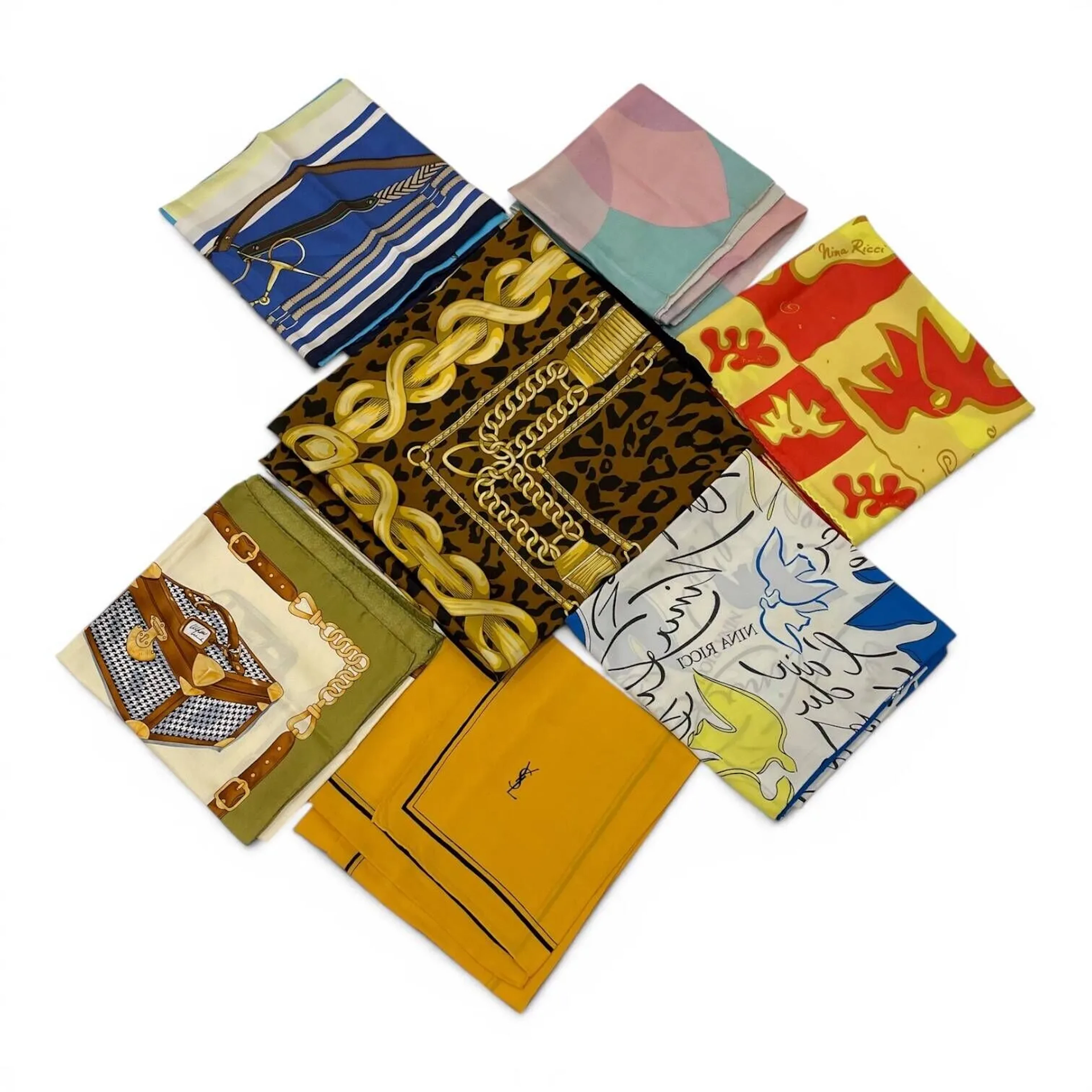 Set of 7 silk scarves by I SANTI, YVES SAINT LAURENT, and NI - Lot 217