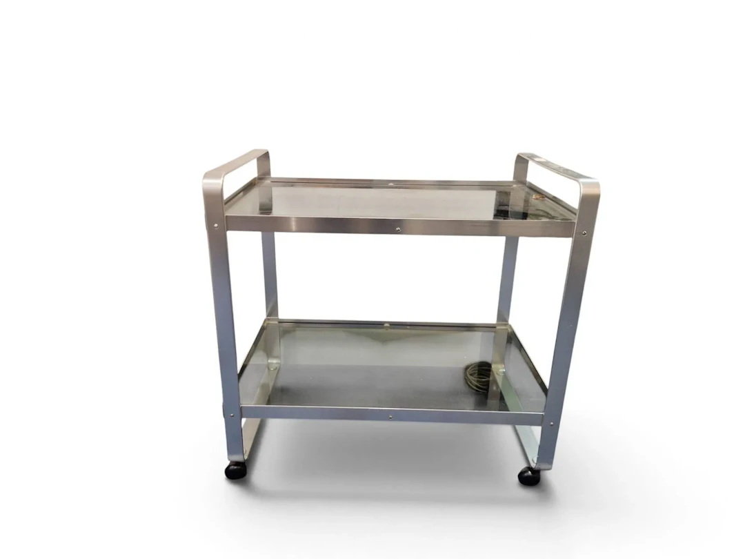 Two-tier metal rolling serving cart with tinted glass tops. - Lot 351