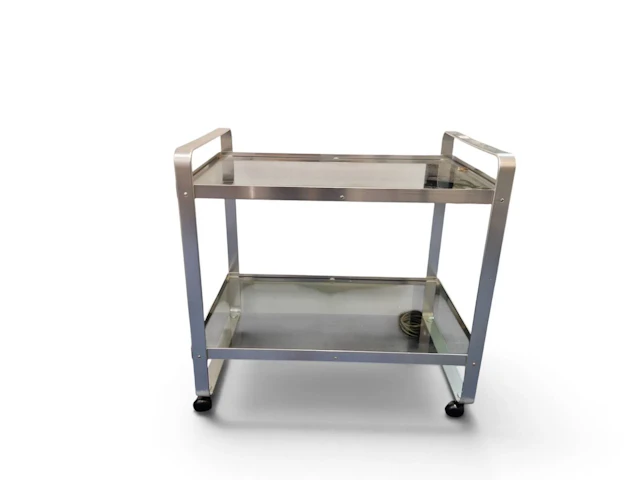 Two-tier metal rolling serving cart with tinted glass tops. - Lot 351