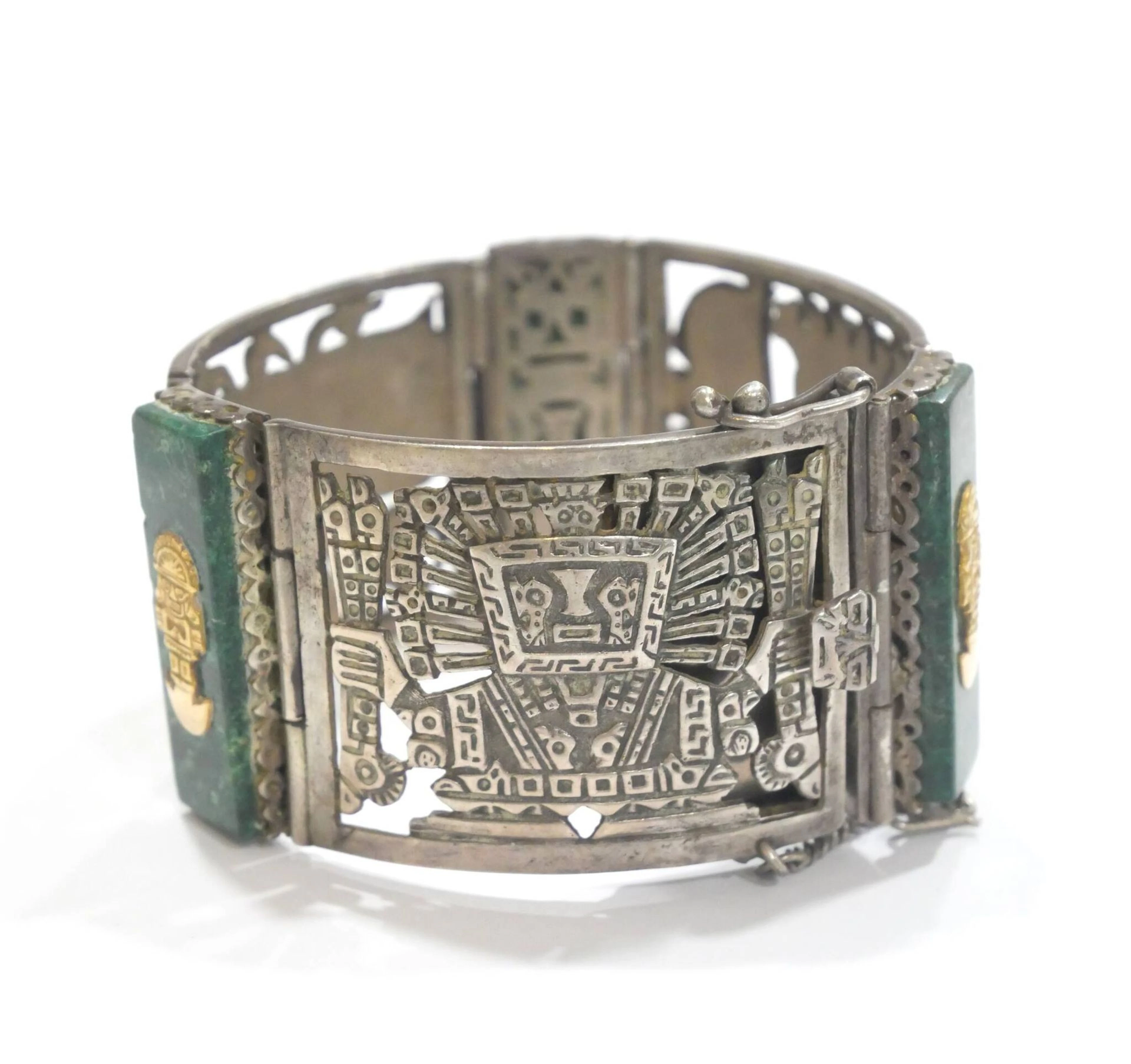 Inca-style cuff bracelet in silver (925) with yellow gold (7 - Lot 261