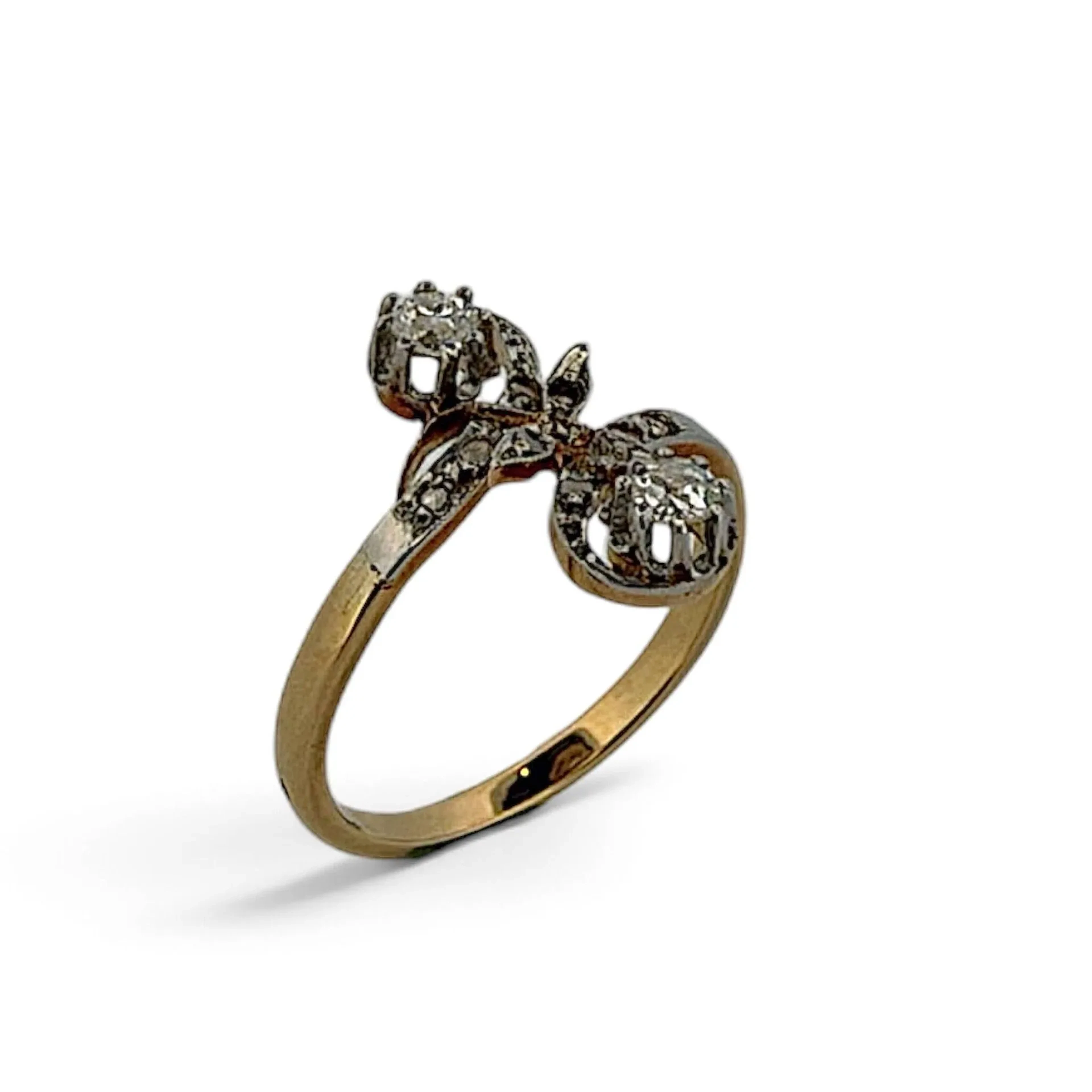 "You & Me" ring in yellow and white gold (750) set with - Lot 120