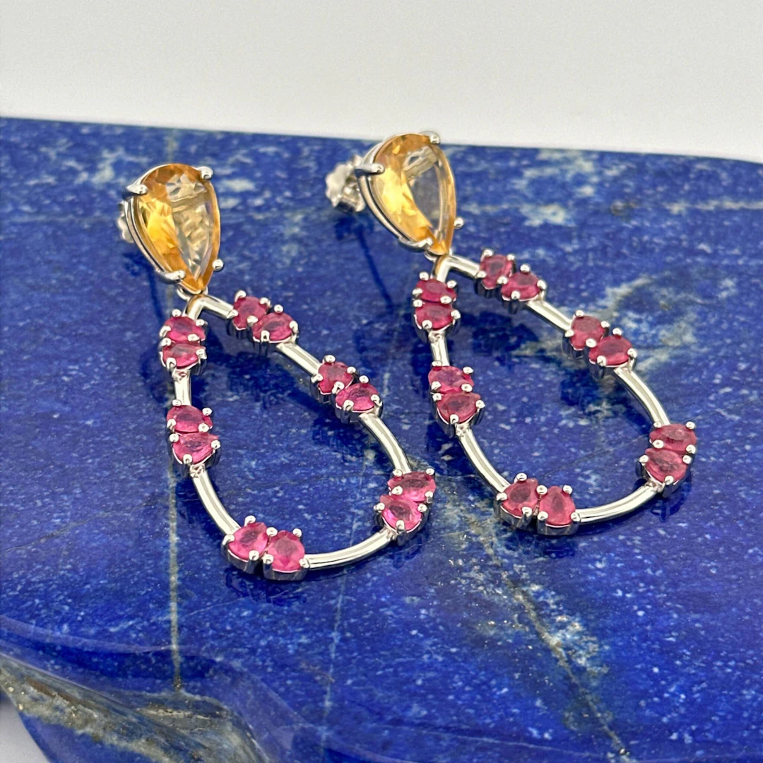 Pair of "teardrop" earrings in sterling silver (925) set wit - Lot 346