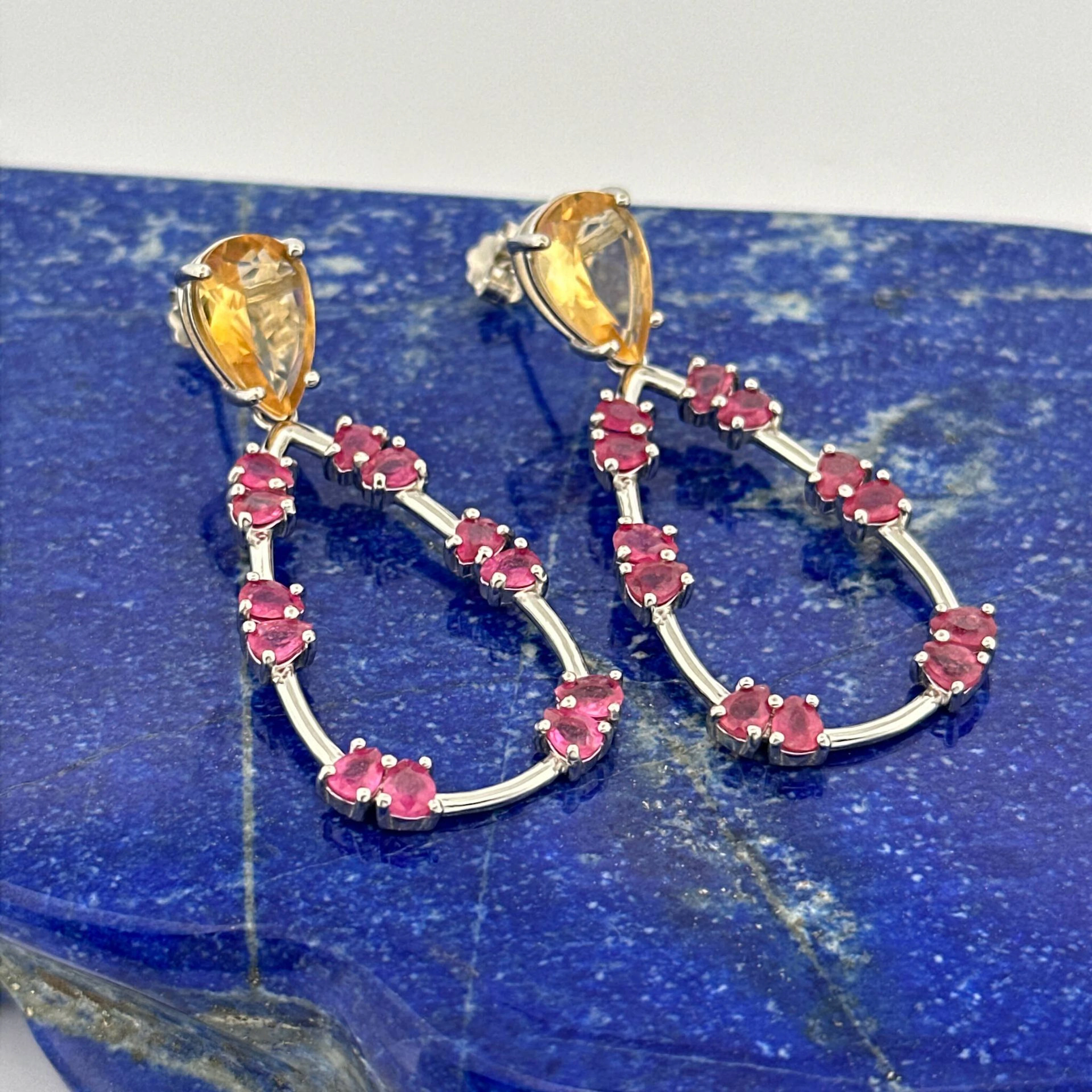 Pair of "teardrop" earrings in sterling silver (925) set wit - Lot 346