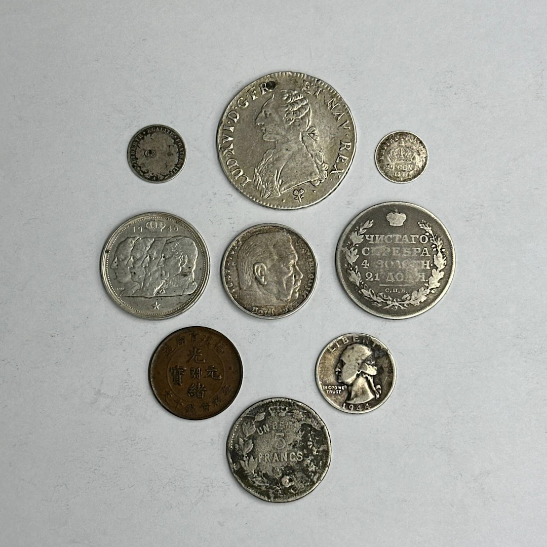 Set of 9 coins, including 7 silver coins (min. 835 and 900): - Lot 32