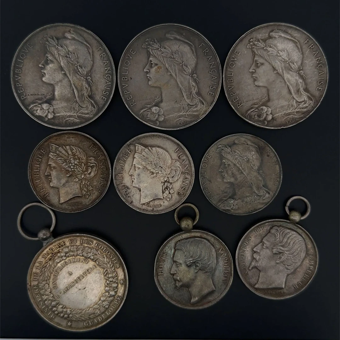 Guadeloupe - A very interesting and rare set of 9 silver med - Lot 59