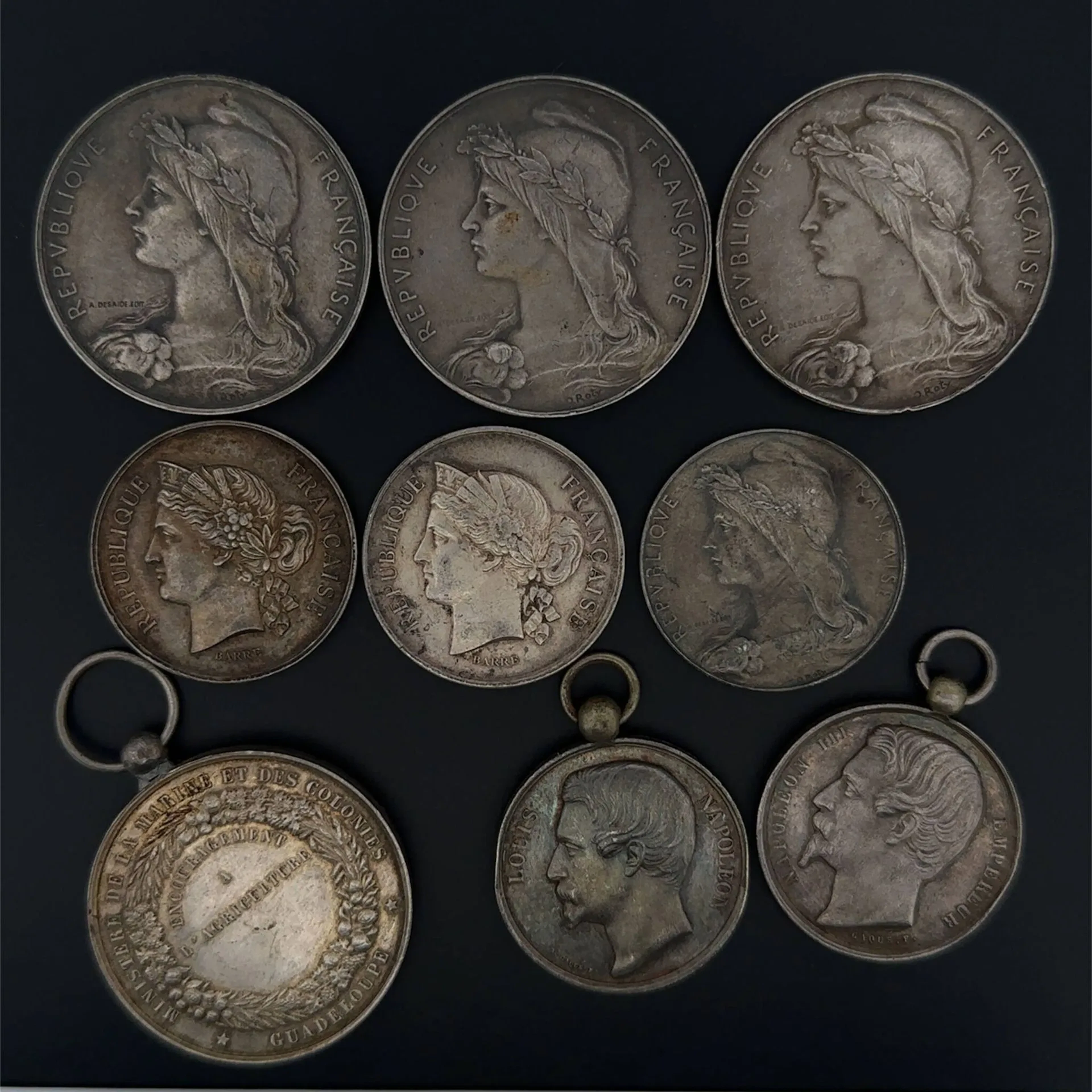 Guadeloupe - A very interesting and rare set of 9 silver med - Lot 59