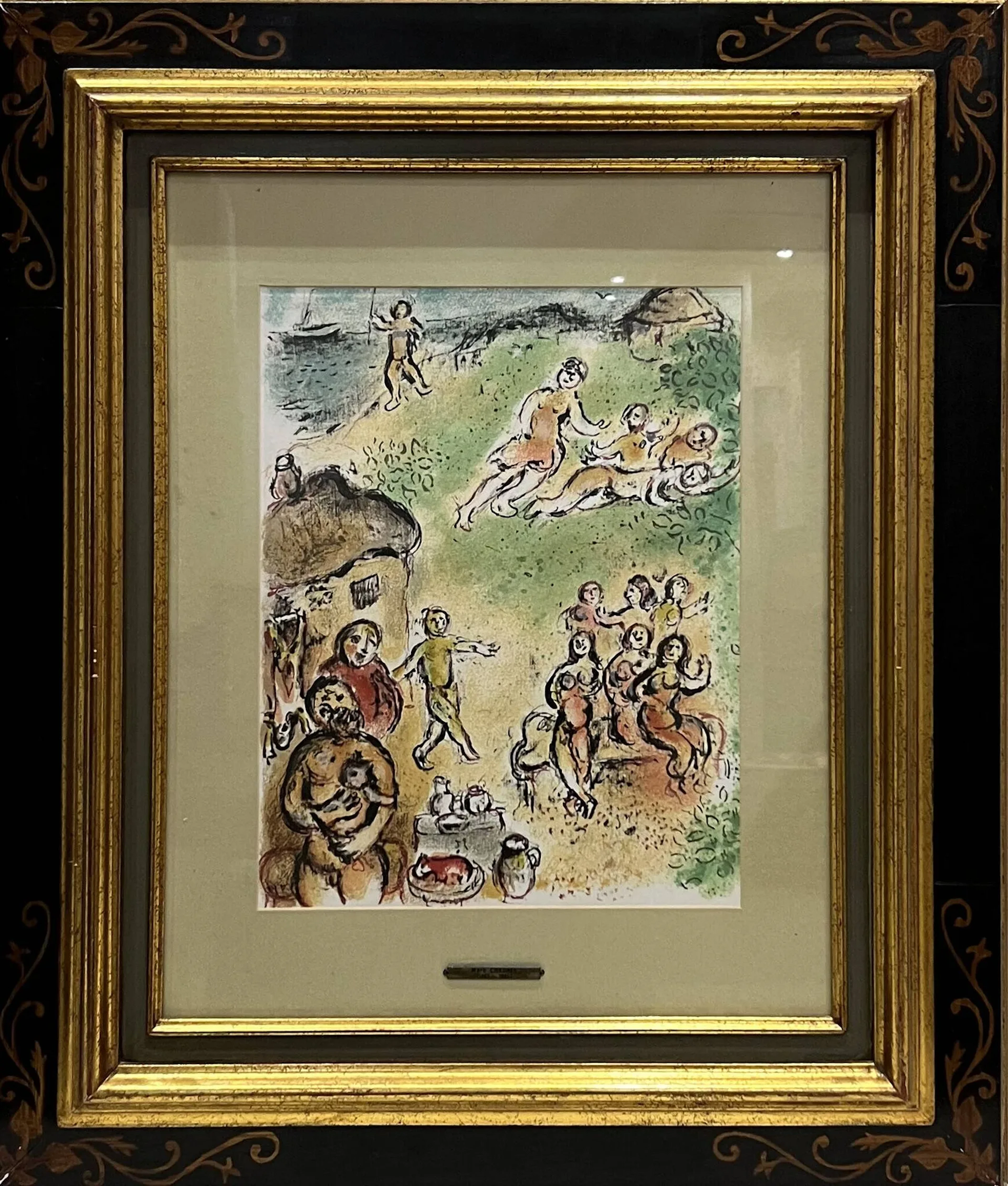 Lot comprenant : CHAGALL Marc, d'après L'ile d'Eole Reproduction en couleurs, 36 x 27 cm FINI Leonor, d'après Visage lithographie en couleurs, en bas à droite : Leonor Fini, 20 x 17 cm à vue