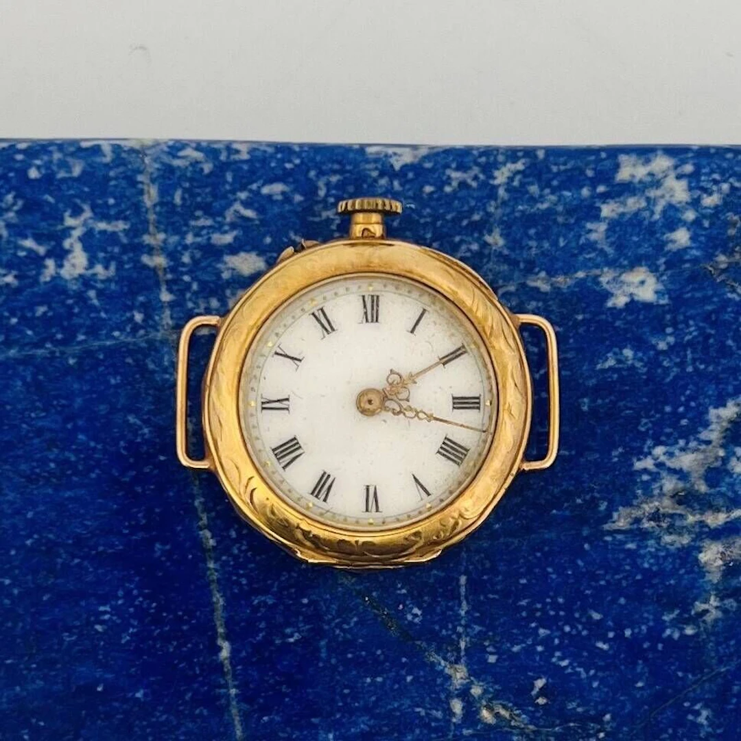 Yellow gold (750) pocket watch with a white enamel dial, Rom - Lot 6