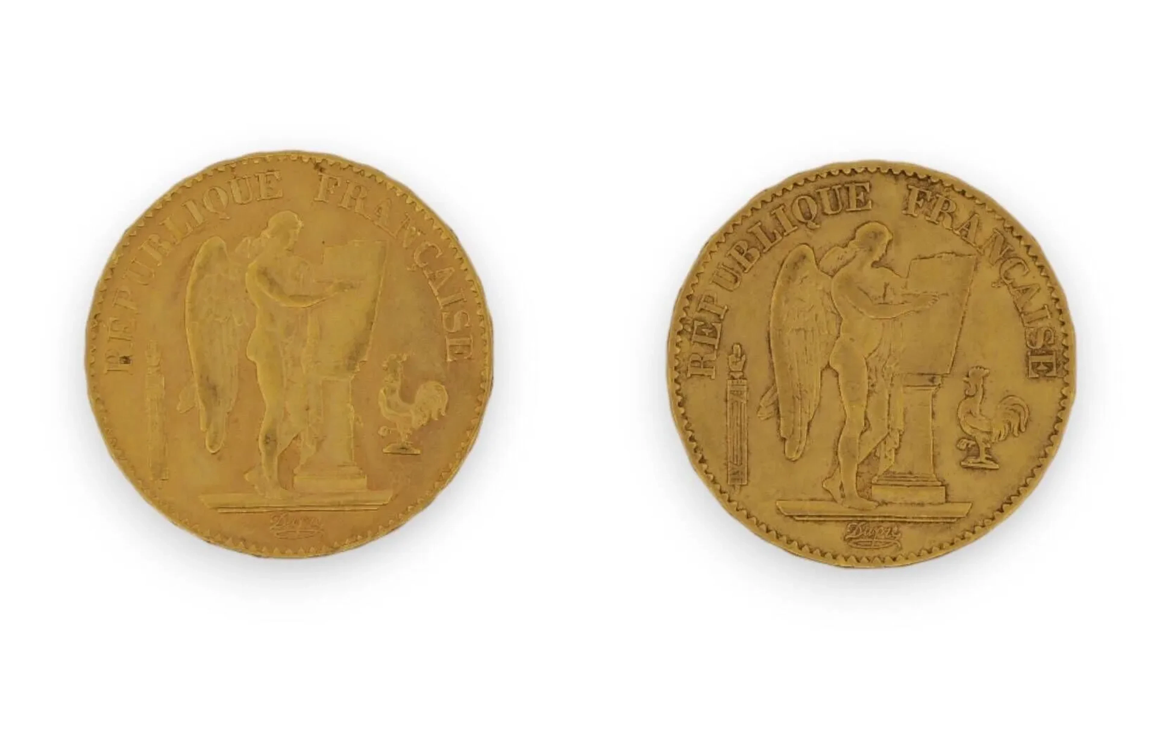 Lot of 2 gold coins (900) of 20 Francs au Génie (1876, A; 18 - Lot 12
