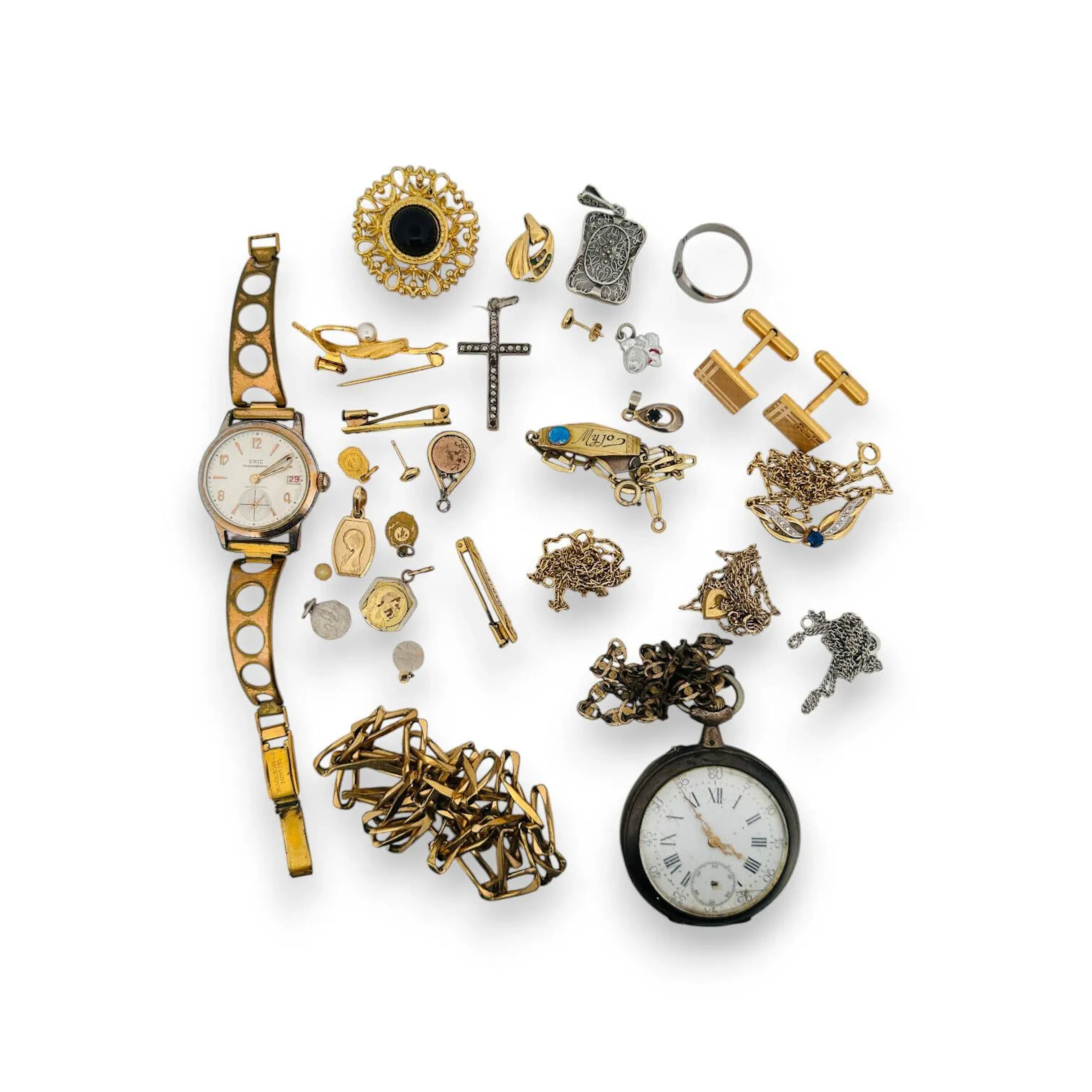 Drawer bottoms: a silver case gousset watch, bowl with folia - Lot 137