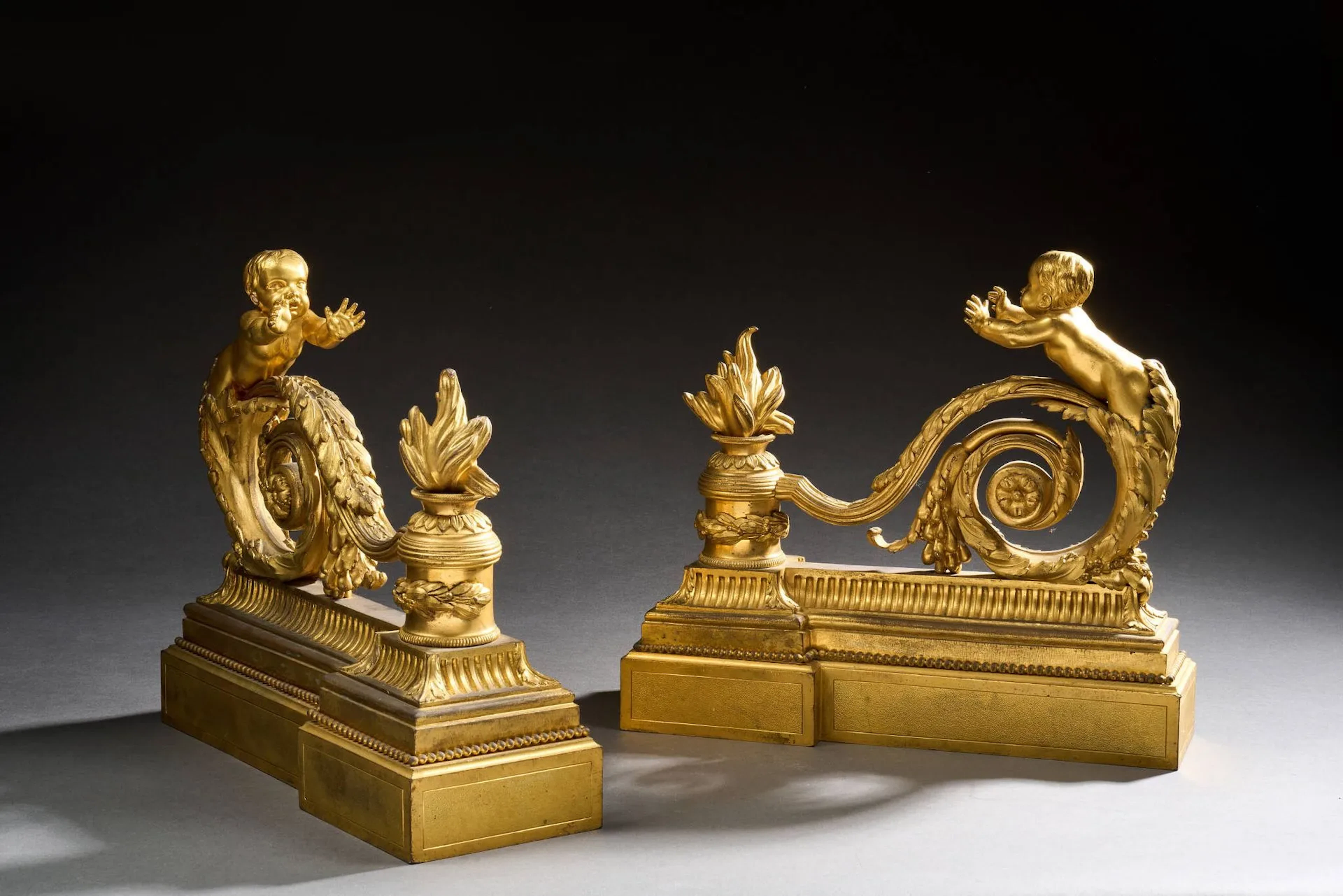 Pair of chased and gilt bronze andirons. - Lot 241