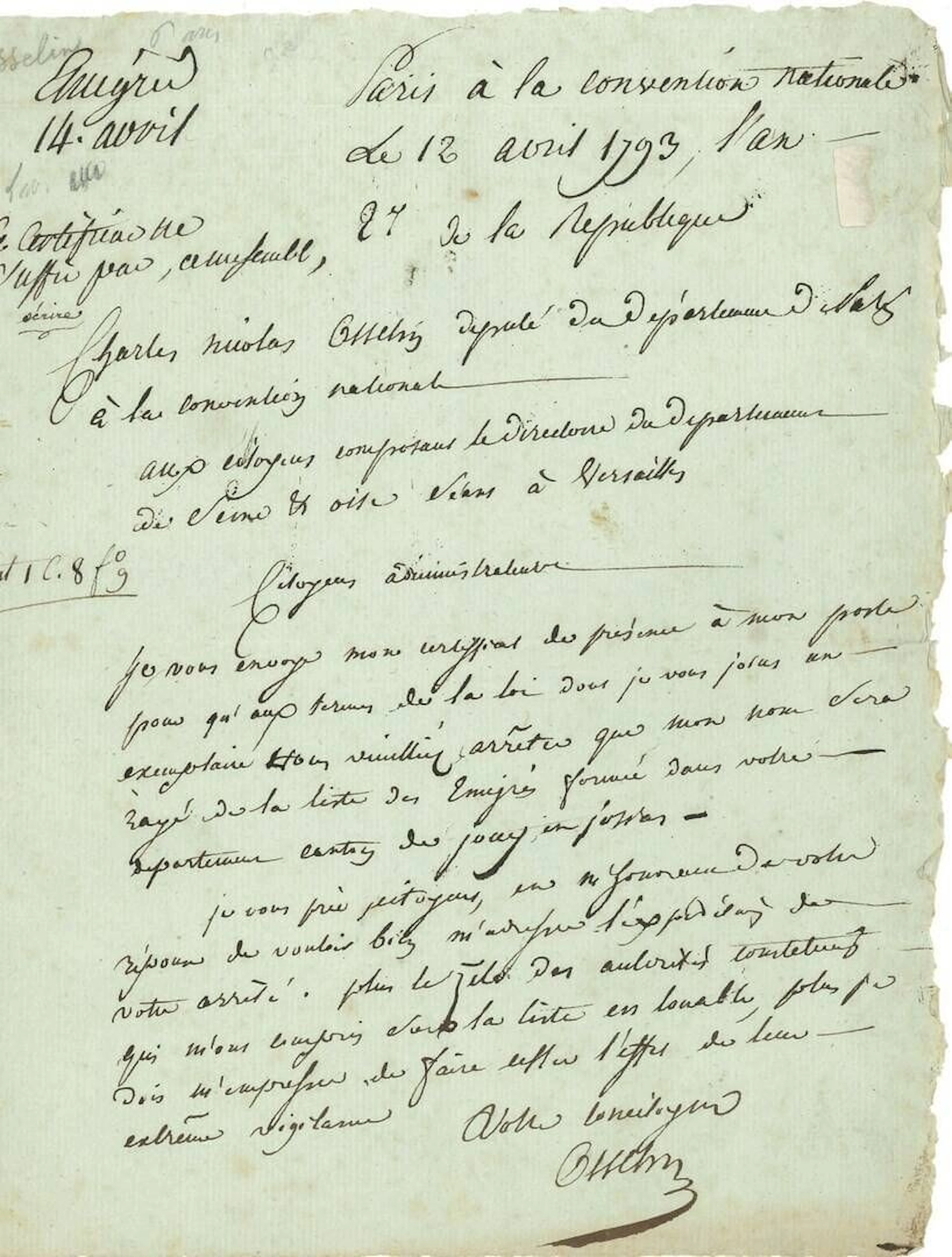 Charles-Nicolas OSSELIN (1752-1794) Conventionnel (Paris); s - Lot 115