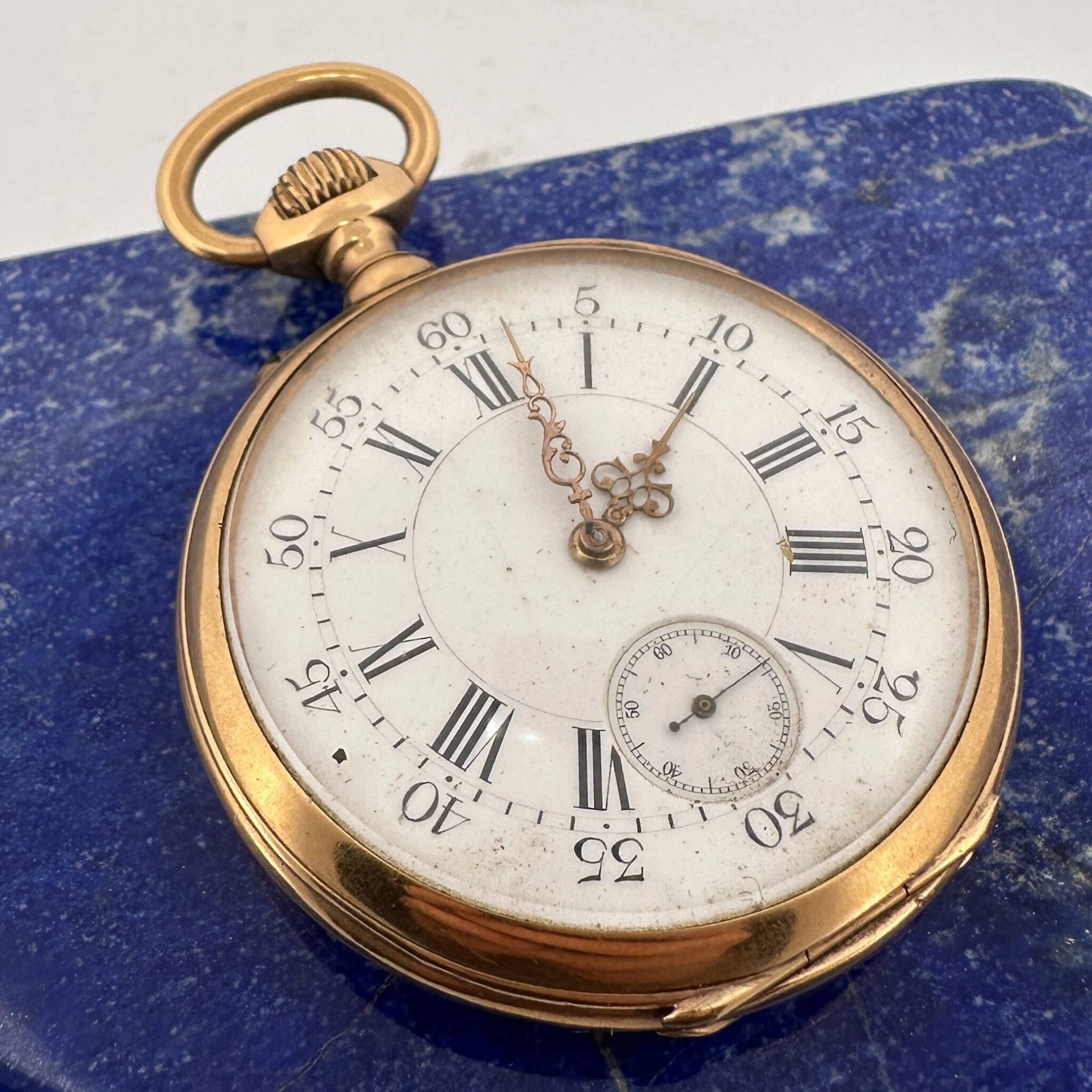 Yellow gold (750) pocket watch with a white enamel dial, Rom - Lot 27