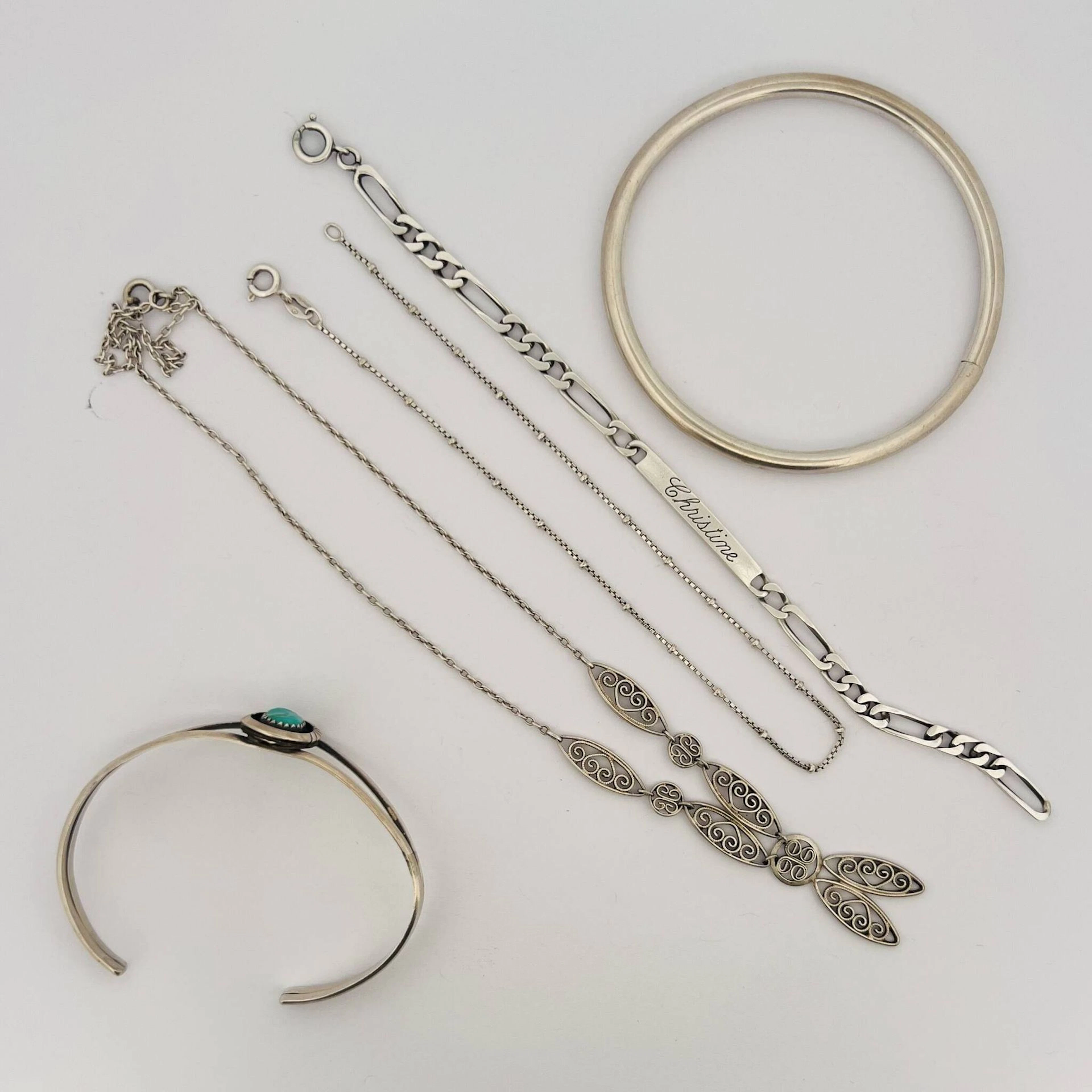 Silver set (min. 800) consisting of two necklaces and three - Lot 253