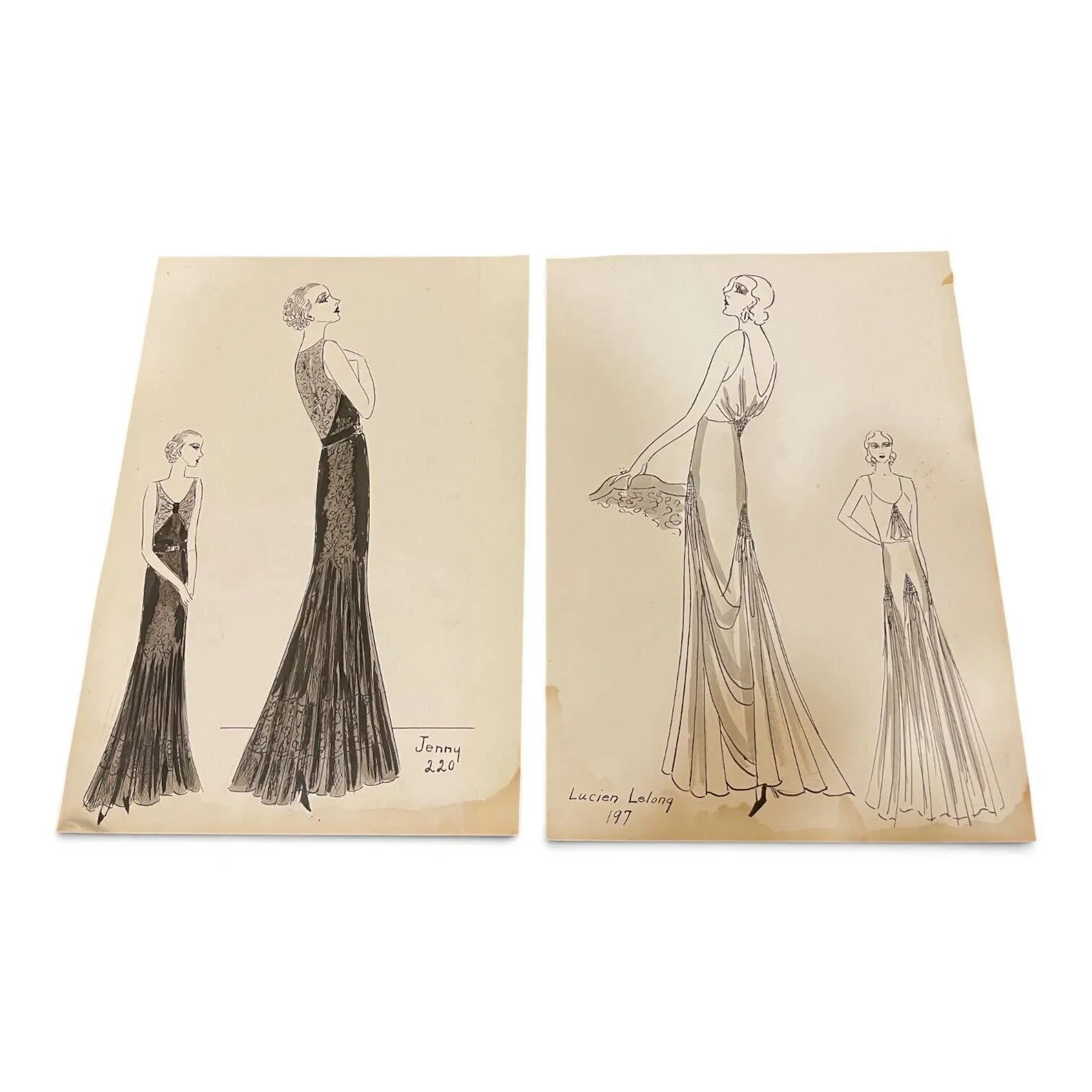 8 sheets of black-and-white ink drawings of female silhouett - Lot 84