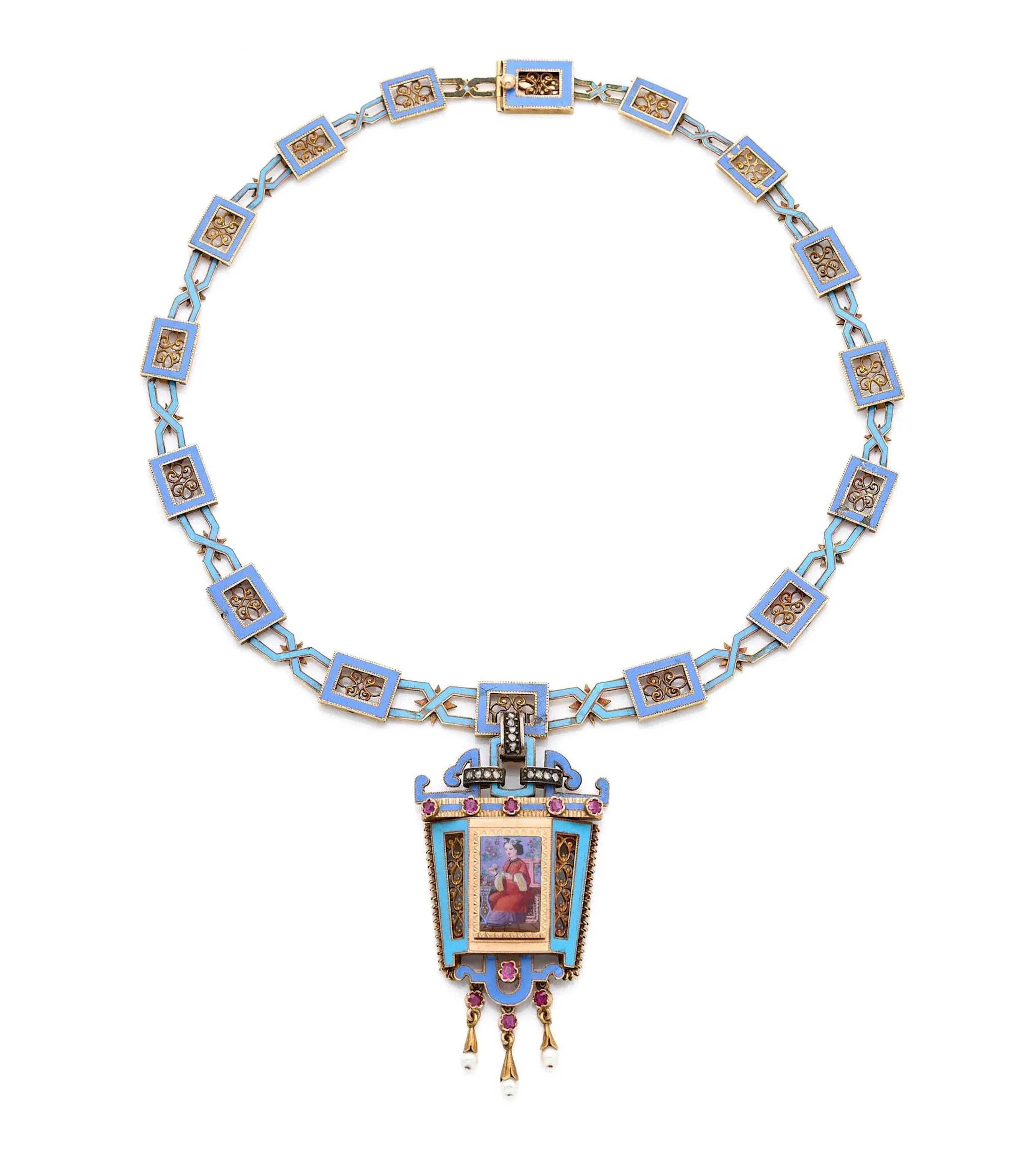 18k (750th) gold necklace, composed of rectangular links alt - Lot 46