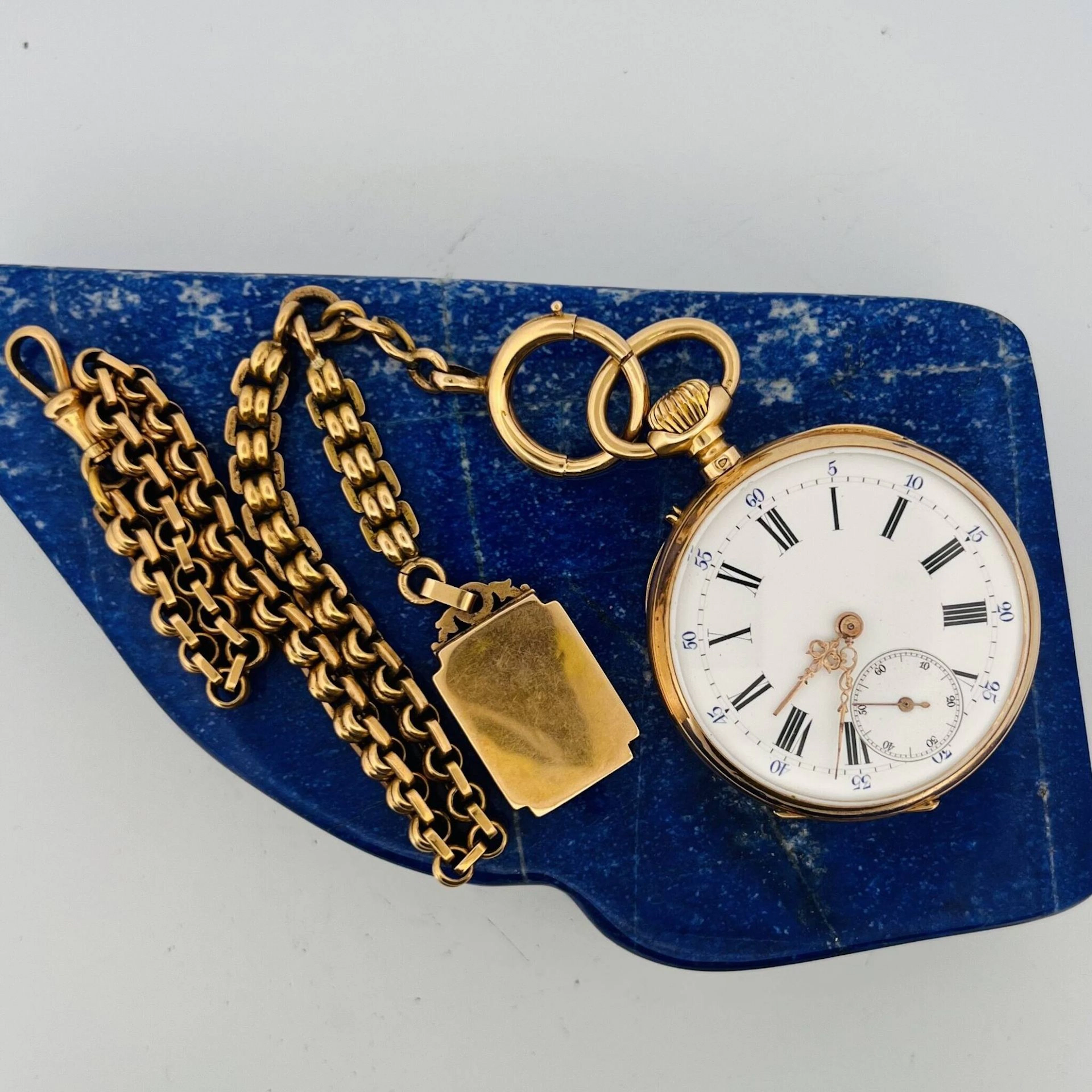 Yellow gold (750) pocket watch with a white enamel dial, Rom - Lot 333