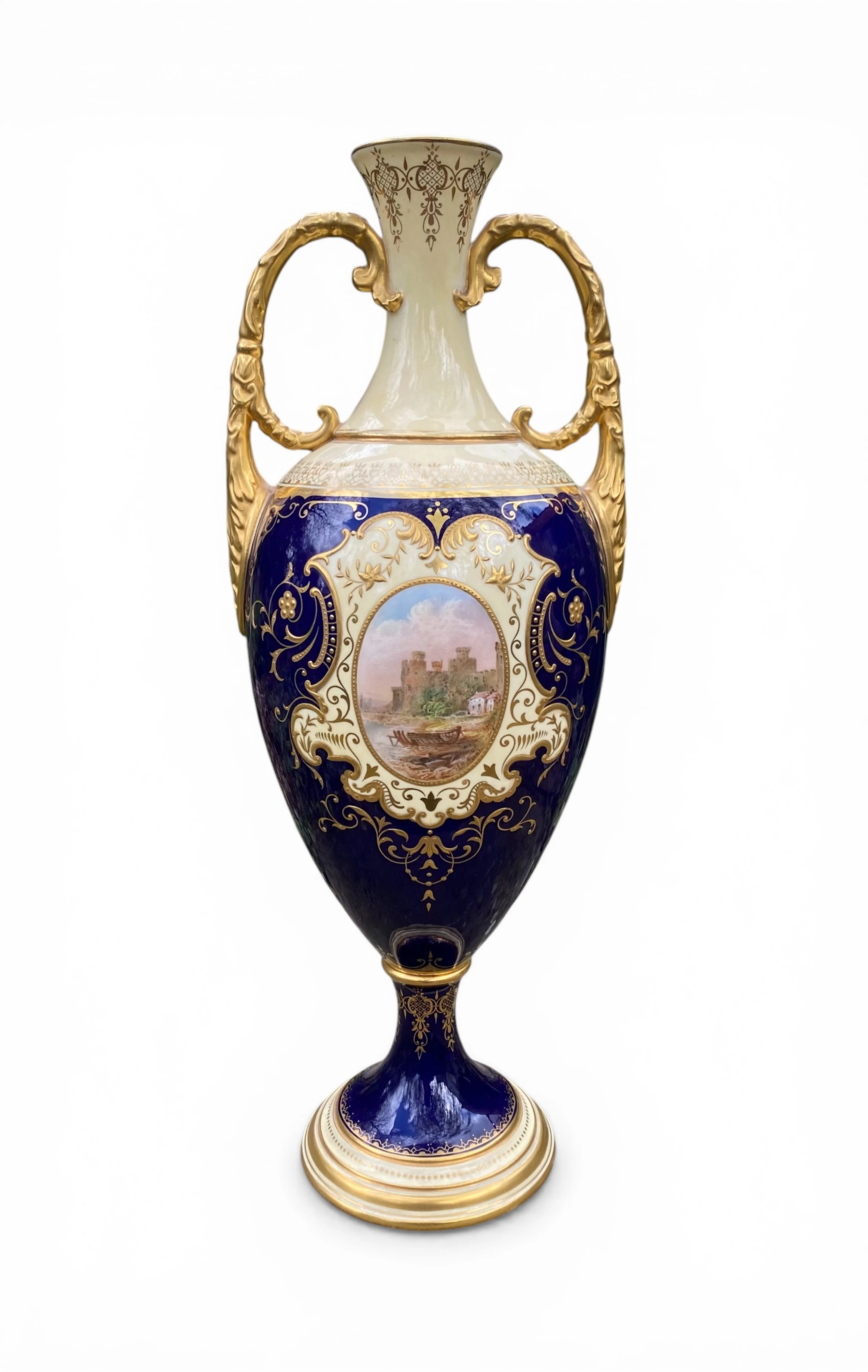 Coalport porcelain vase ‘Conwy Castle’, J.H.Plant, c. 1900.