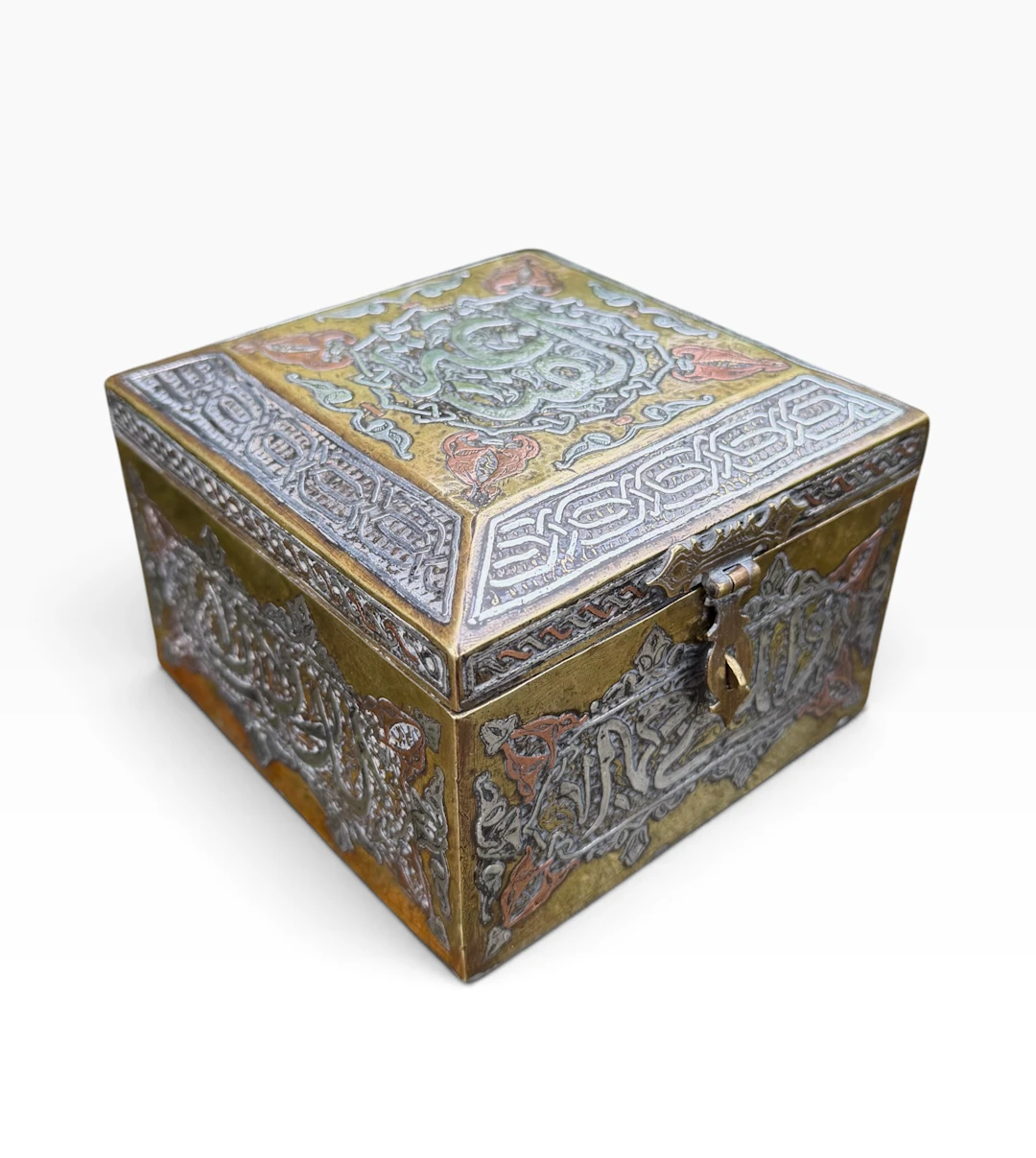 Mamluk style brass Quran casket, Damascus, c. 1900.