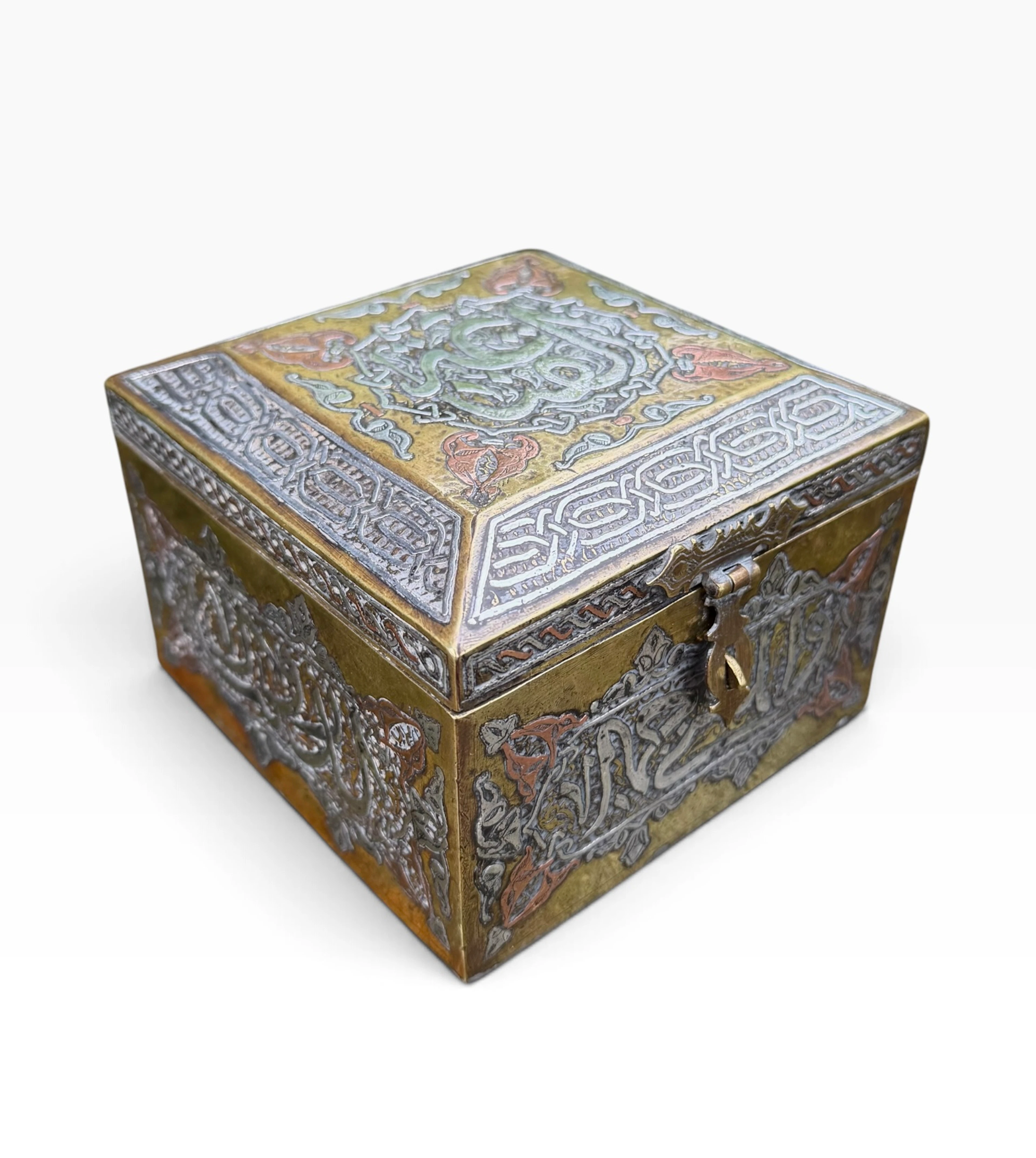 Mamluk style brass Quran casket, Damascus, c. 1900.