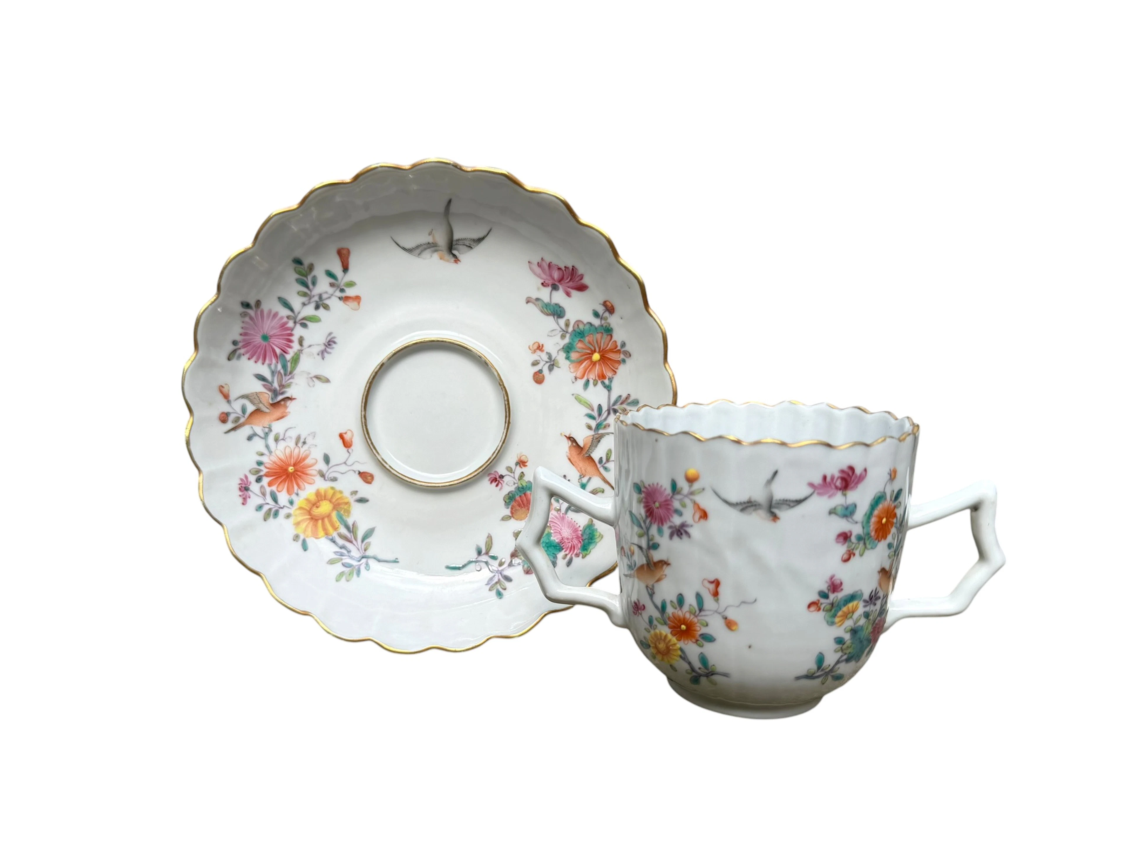 Chinese porcelain famille rose cup & stand, c. 1750. Qianlong Period.