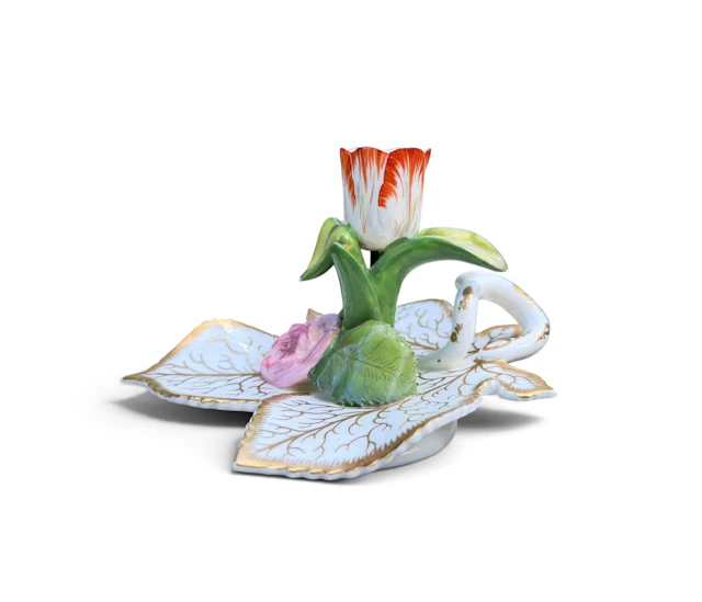 English porcelain tulip chamberstick, c. 1830.