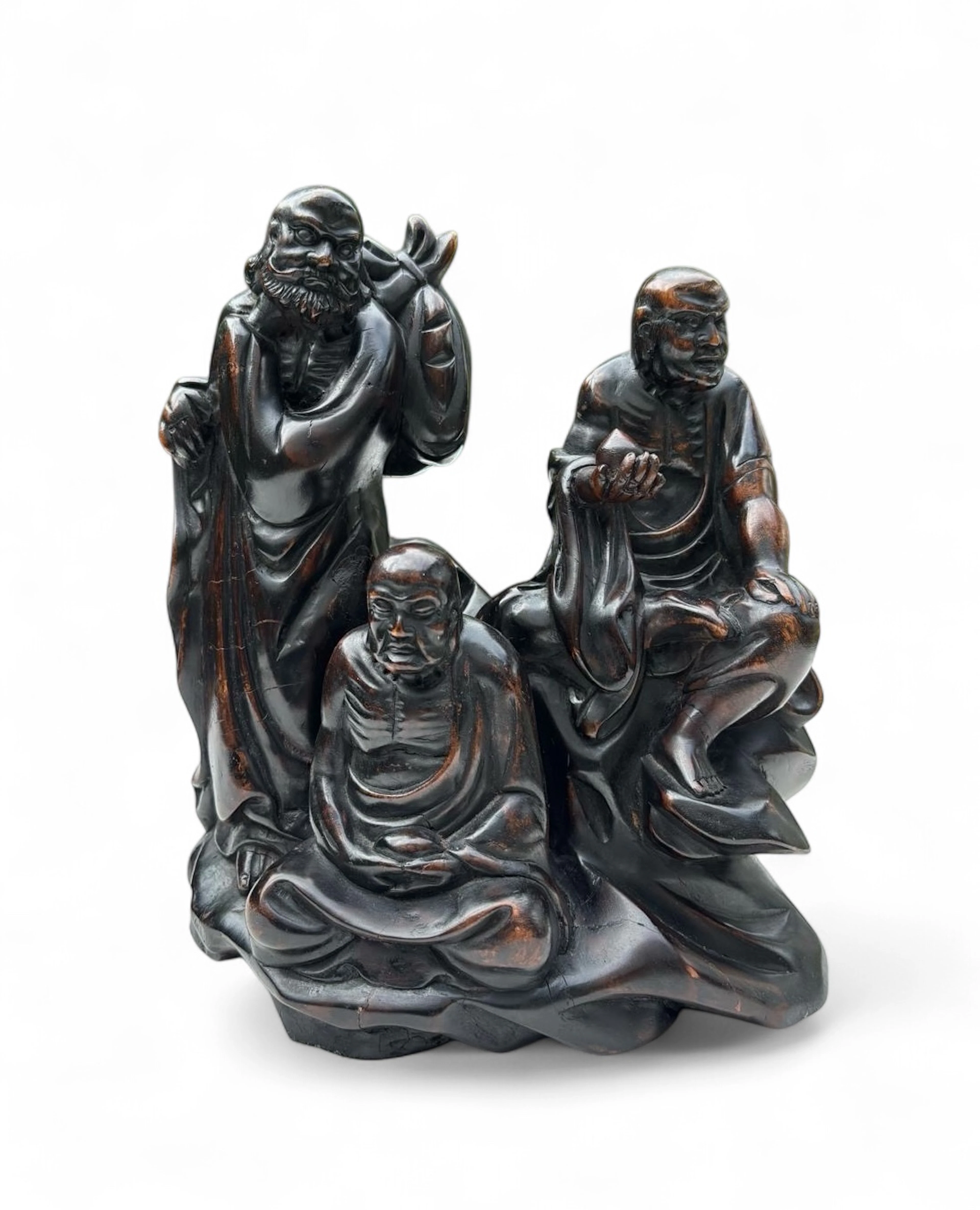 Chinese harwood group of Luohan, 19th Century, Qing Dynasty.